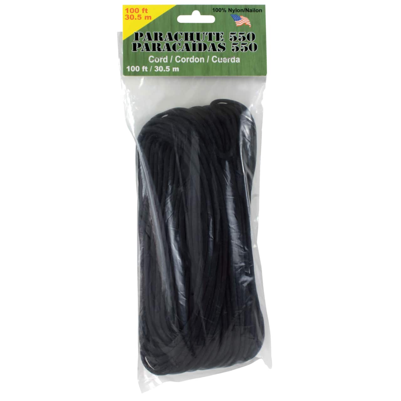 Parachute Cord, 550, 100 ft., Color: Black | Michaels