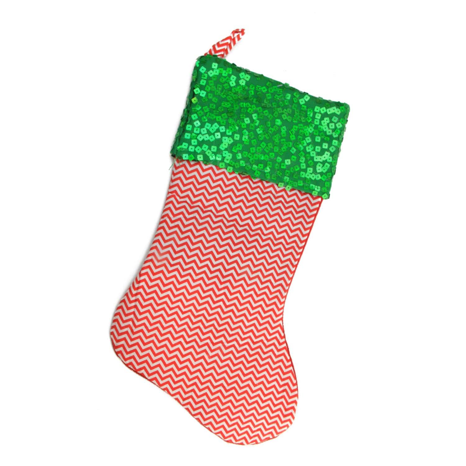19" Chevron & Sequin Cuff Christmas Stocking, Red