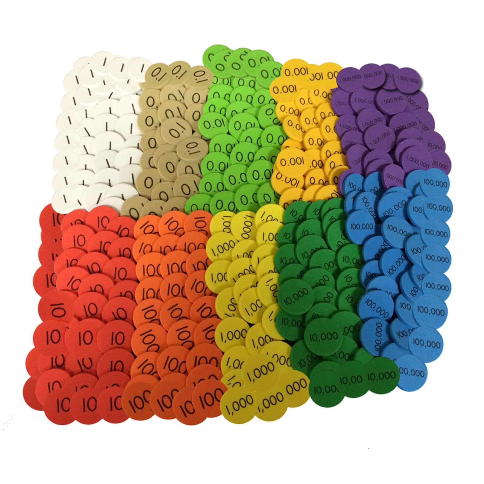 10-Value Decimals to Whole Numbers Place Value Discs Set, Pack of 250