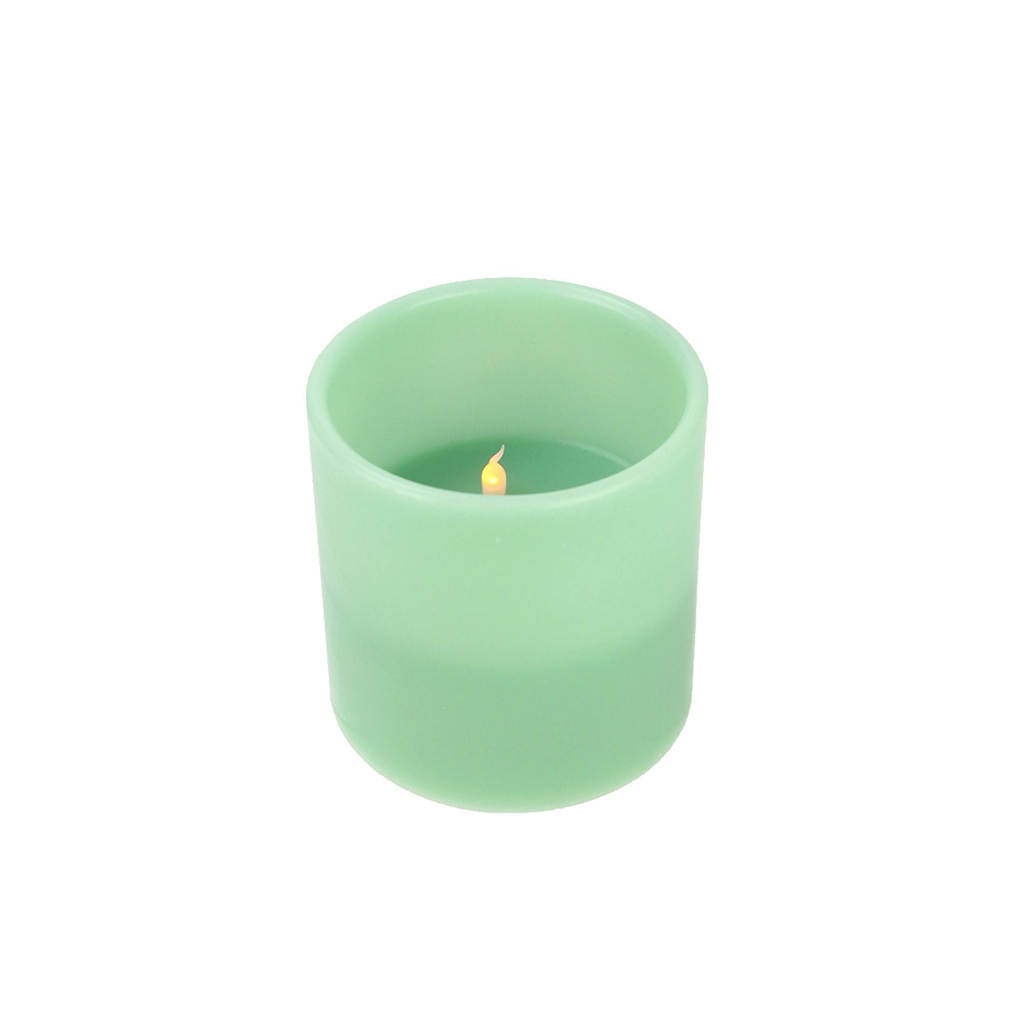 6" Flickering Wax Christmas LED Pillar Candle, Sage Green