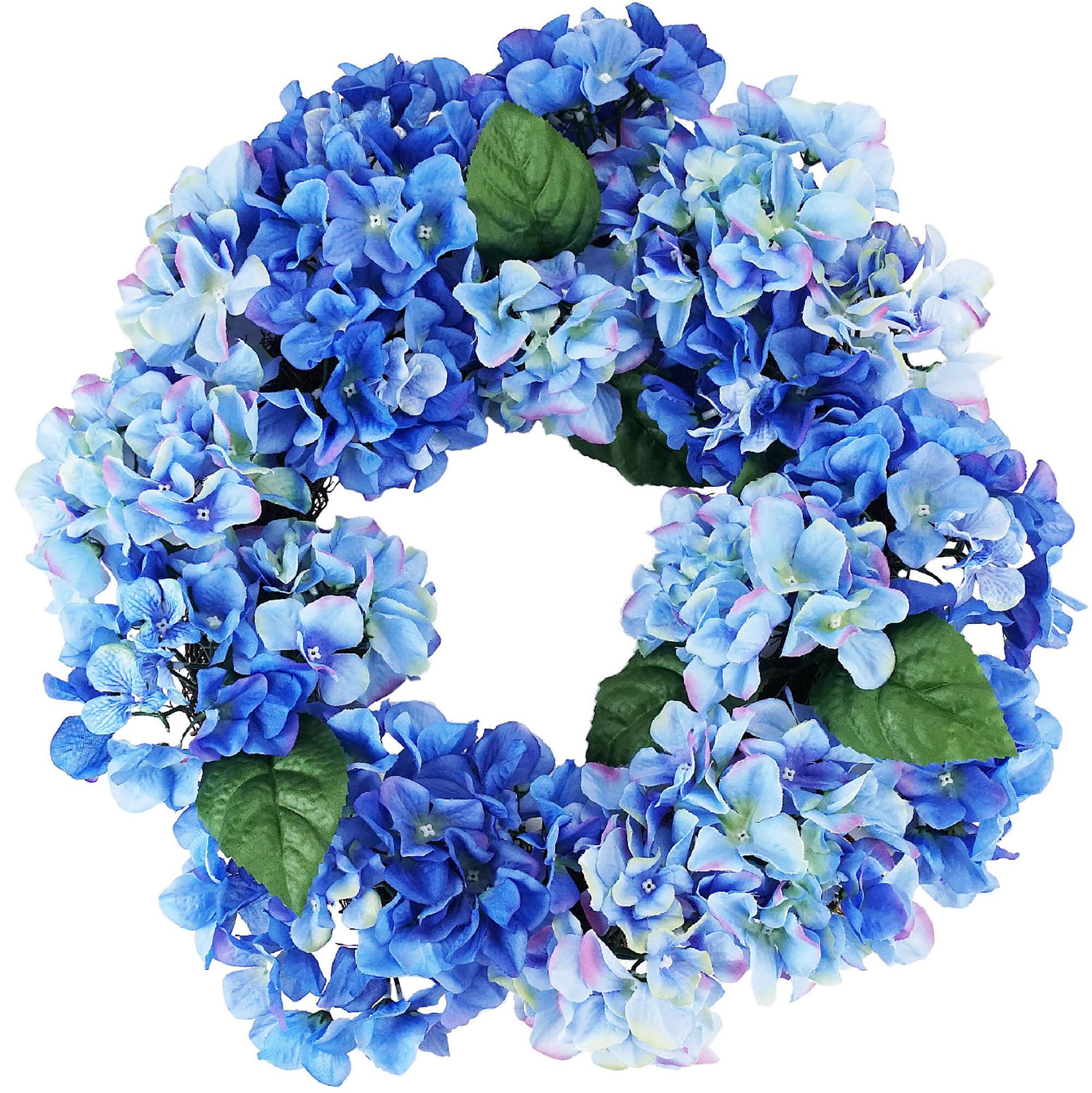 22" Blue & Green Hydrangea Floral Wreath