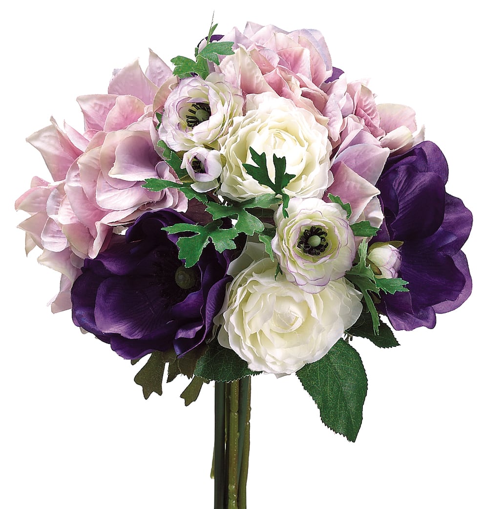 12 Pack: Purple &#x26; White Hydrangea, Ranunculus &#x26; Anemone Bouquet