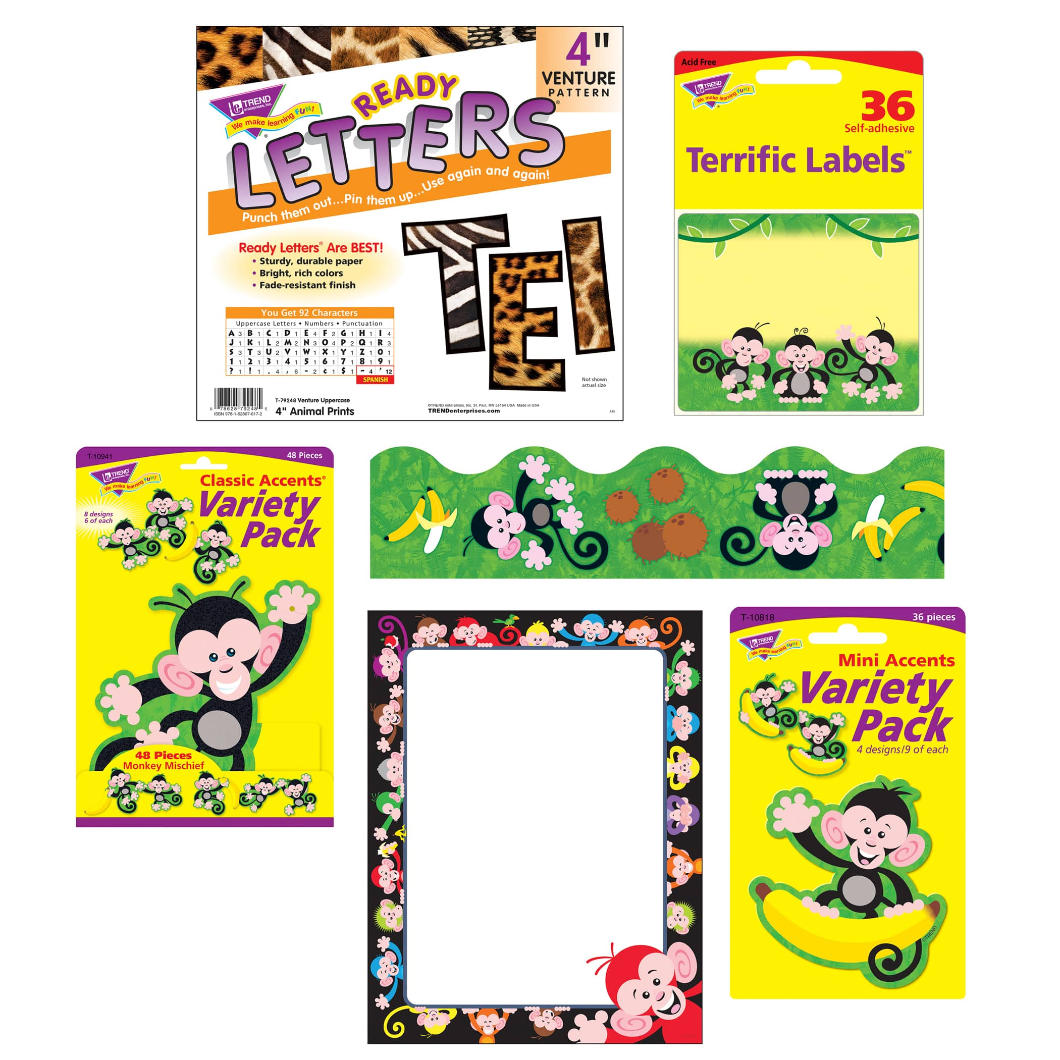 Trend Enterprises Monkey Mischief® Monkeys and Bananas Mini Accents Variety  Pack