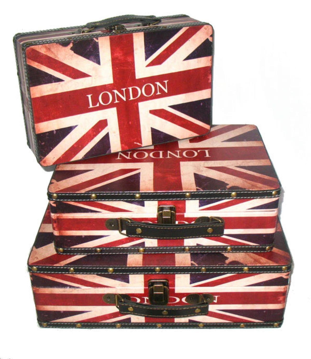 Rustic British Flag Wooden Storage Boxes Set