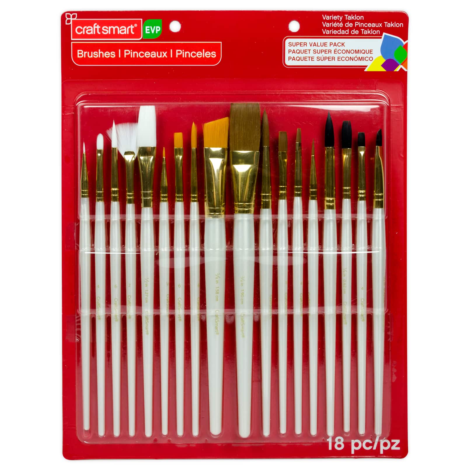 Craft Smart 18-Piece Variety Taklon Brush Super Value Pack