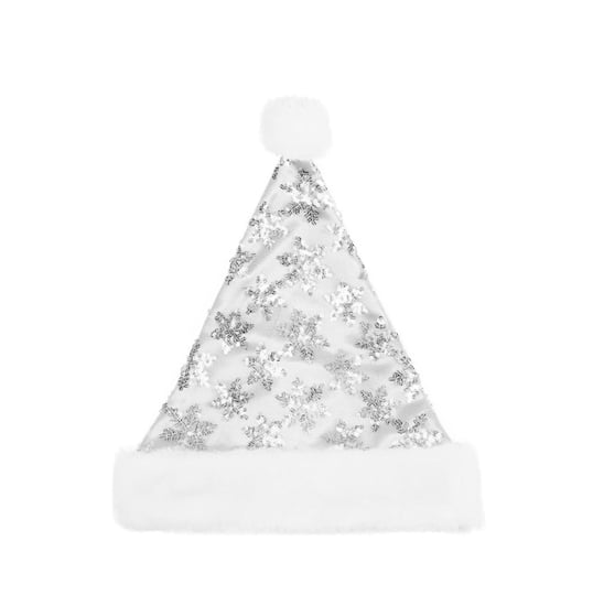 14" Adult Medium Sequin Snowflake Santa Hat, White  Michaels