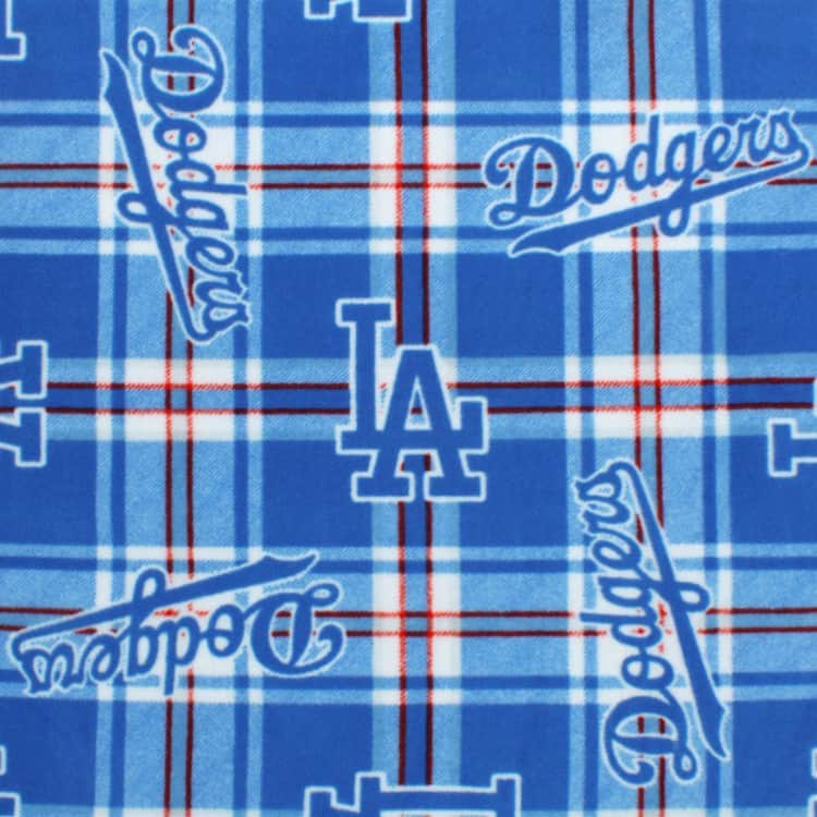 MLB Fleece Los Angeles Dodgers Plaid Blue Fabric by The Yard