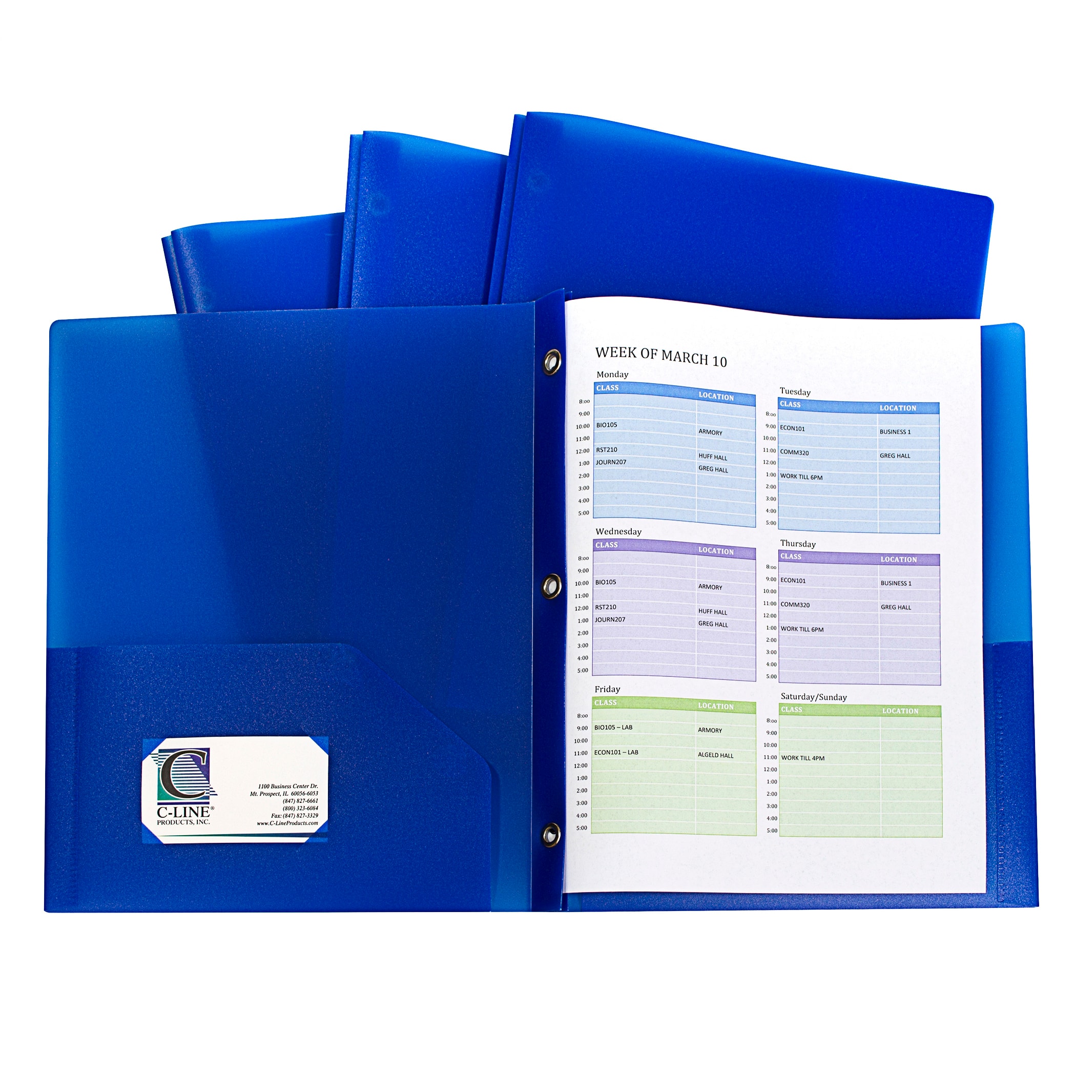 10 Packs: 10 ct. (100 total) C-Line&#xAE; Blue Two-Pocket Heavyweight Poly Portfolio Folder with Prongs