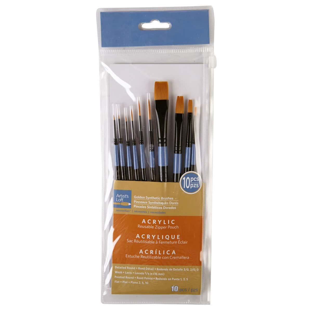12 Packs: 10 Ct. (120 Total) Necessities Golden Synthetic Acrylic Brush Set by Artist's Loft, Size: 3.85 x 0.45 x 9.8, Black