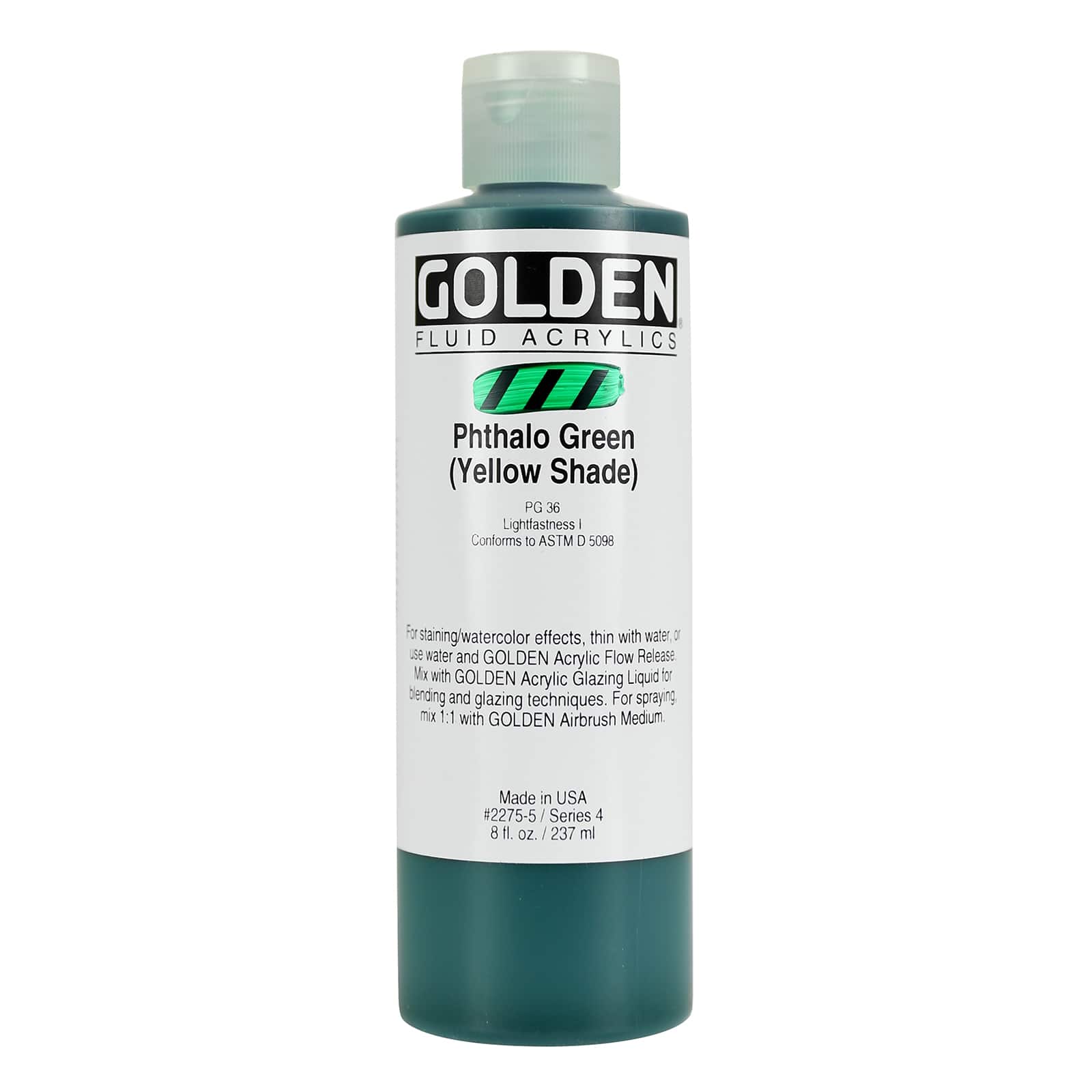 Golden Fluid Acrylics, 8 oz Paint in Phthalo Green (Yellow Shade)