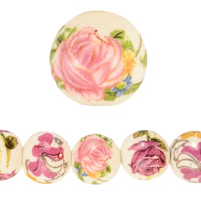 Ceramic Floral Round Beads, 12mm by Bead Landing™ image