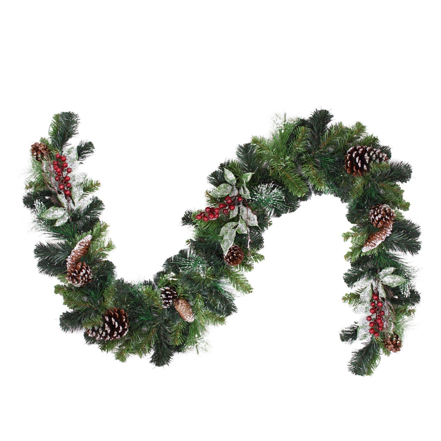 Pre-Decorated Frosted Pine Cones & Red Berry Artificial Garland, Unlit