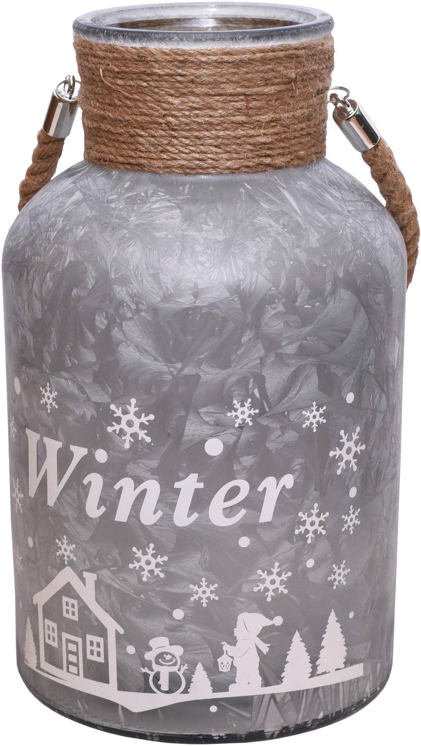 12" Silver Winter Scene Christmas Pillar Candle Lantern