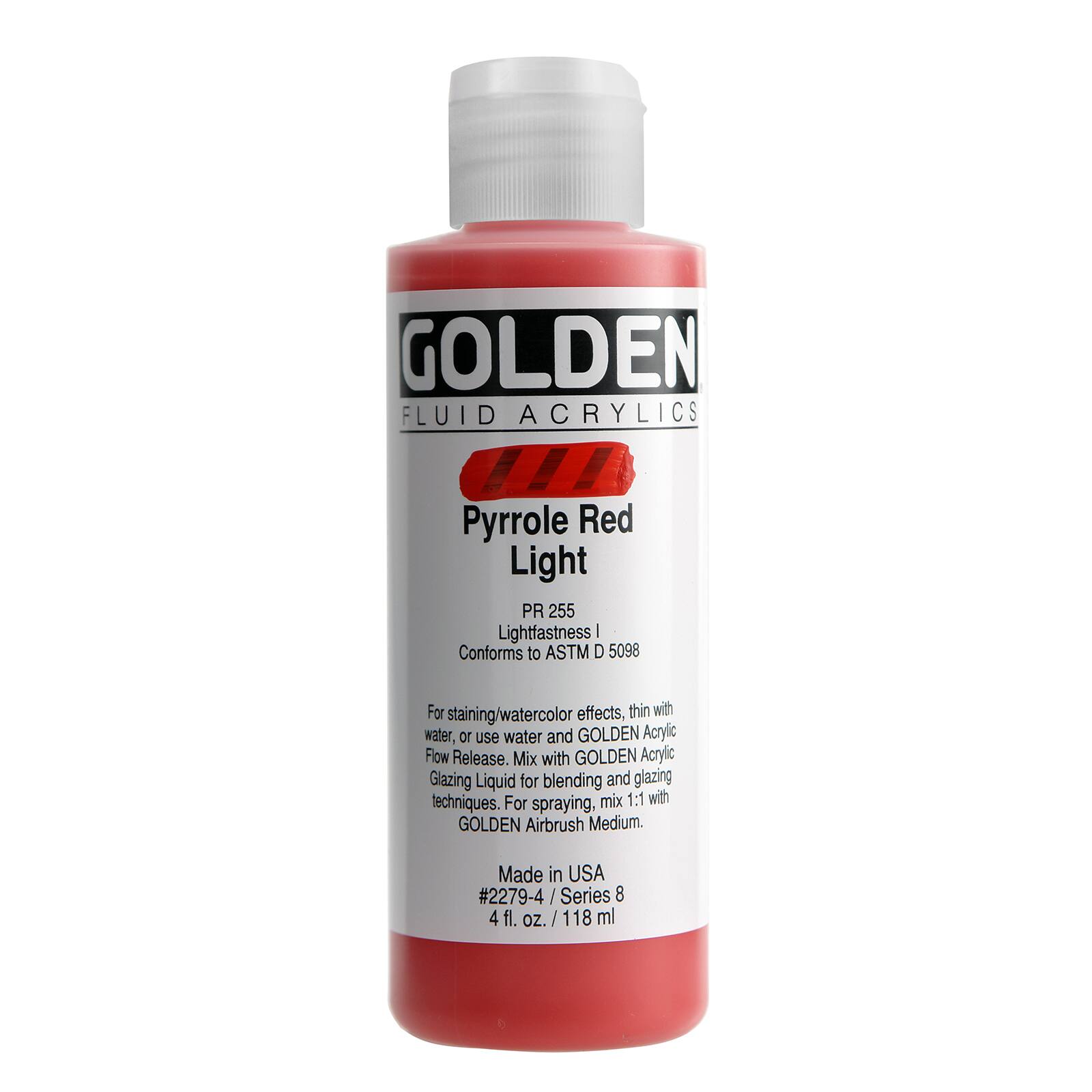 Golden Fluid Acrylics, 4 oz Paint in Pyrrole Red Light