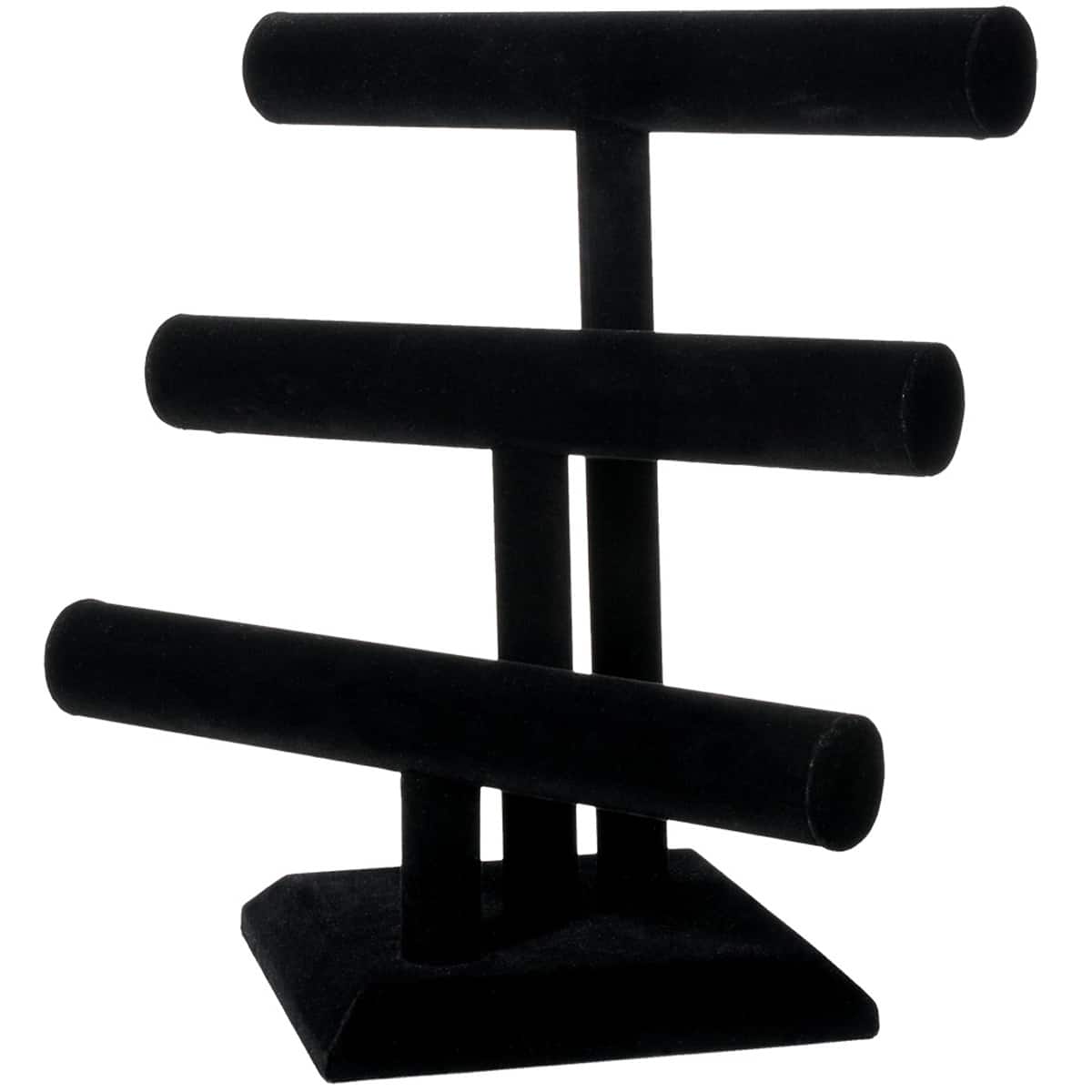 3-Tier Black Velvet Jewelry Display for Storing or Selling Bracelets,  Necklaces, Bangles, Accessories T-Bar Holder and Organizer Rack Stand for  Dresser, Vanity (12x9x7 in)
