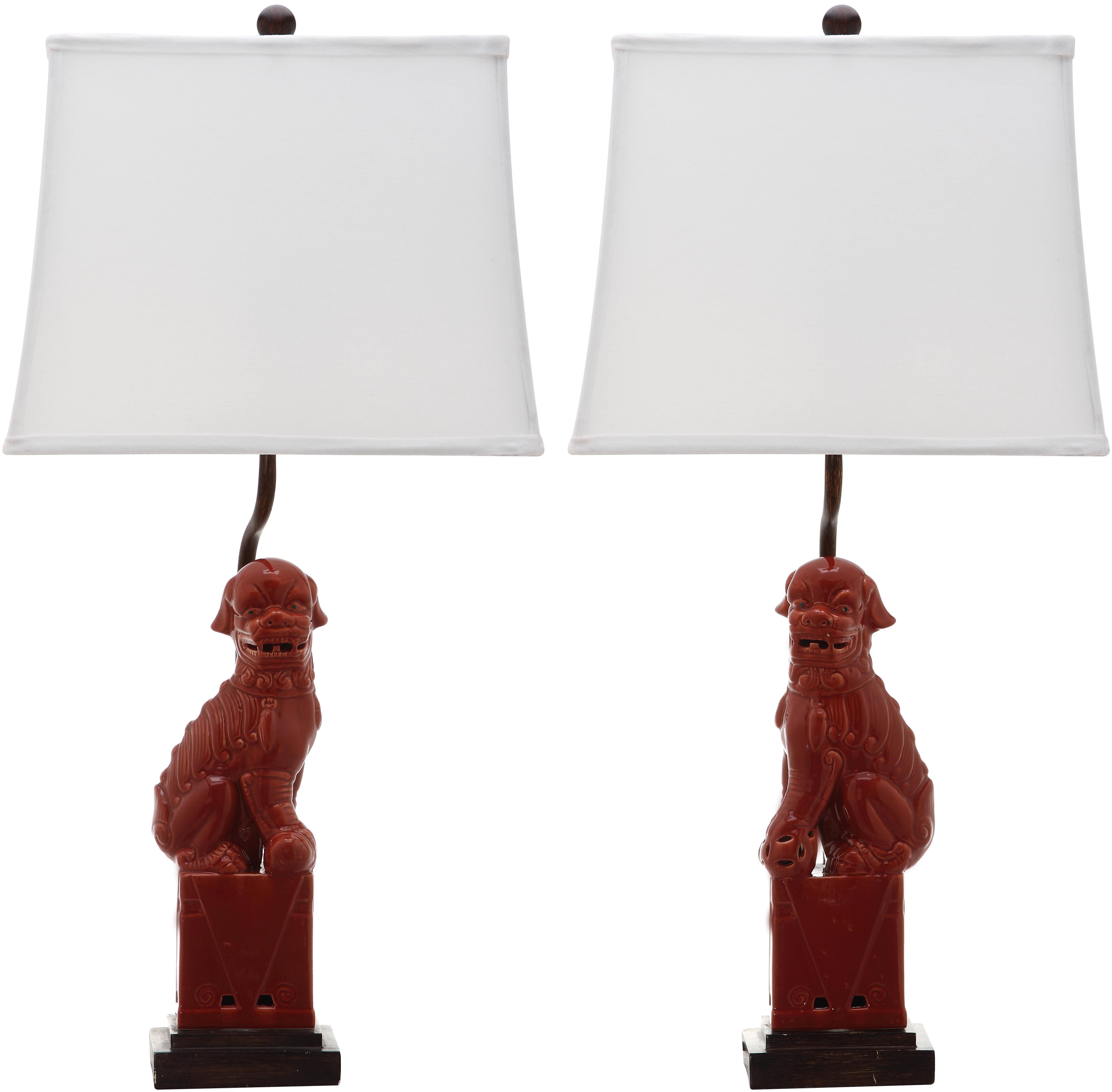 Foo Dog Table Lamp Set in Red
