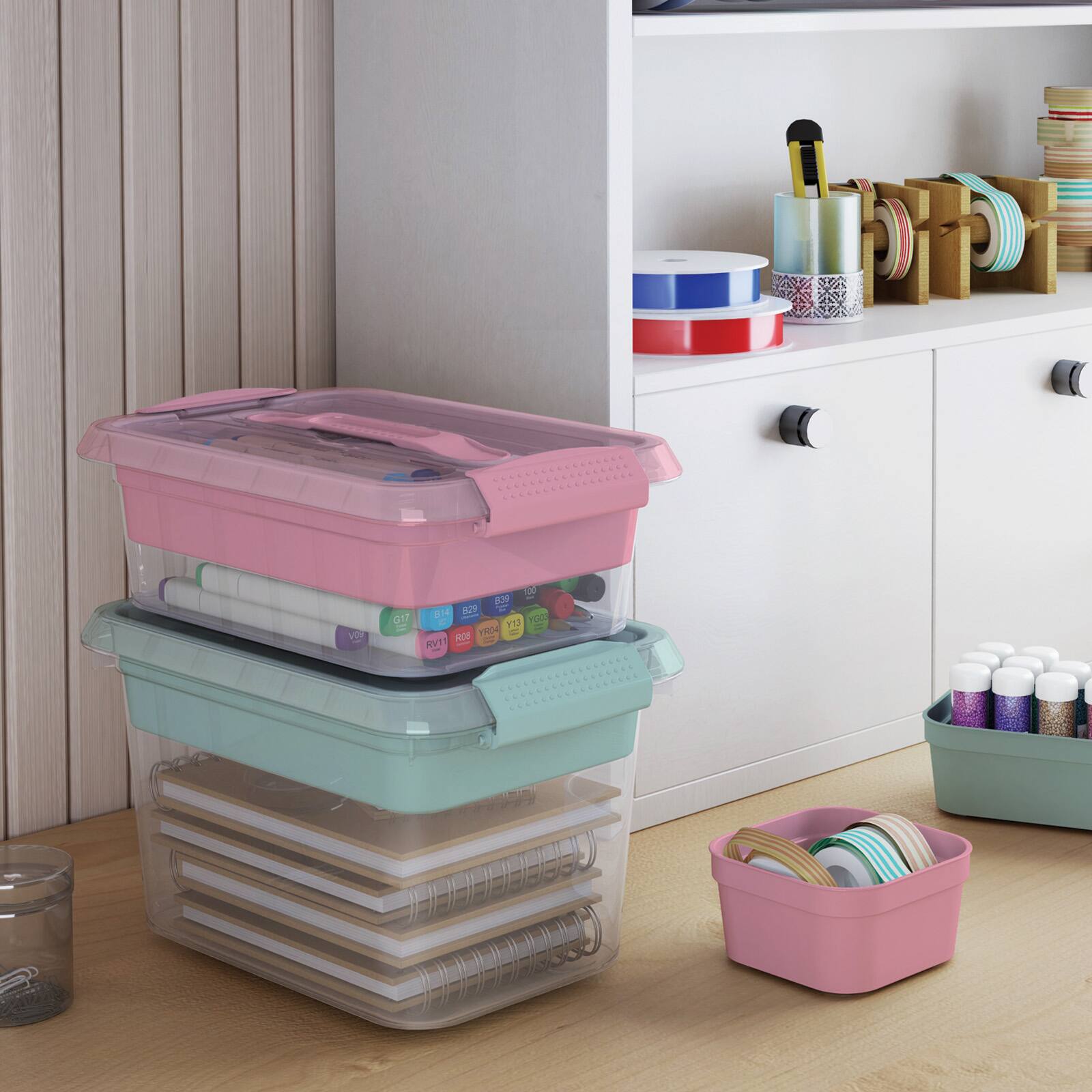6 2qt Latchmate Mint Storage Box With Tray By Recollections