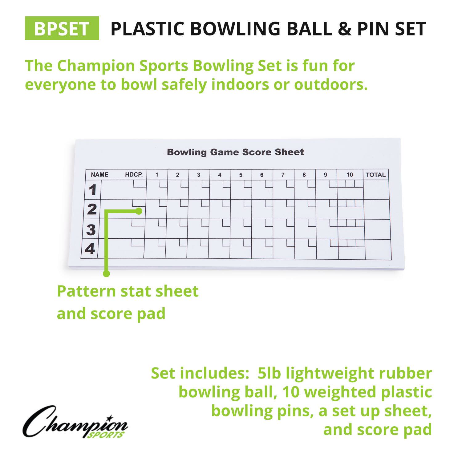 Champion Sports Plastic Bowling Ball &#x26; Pin Set