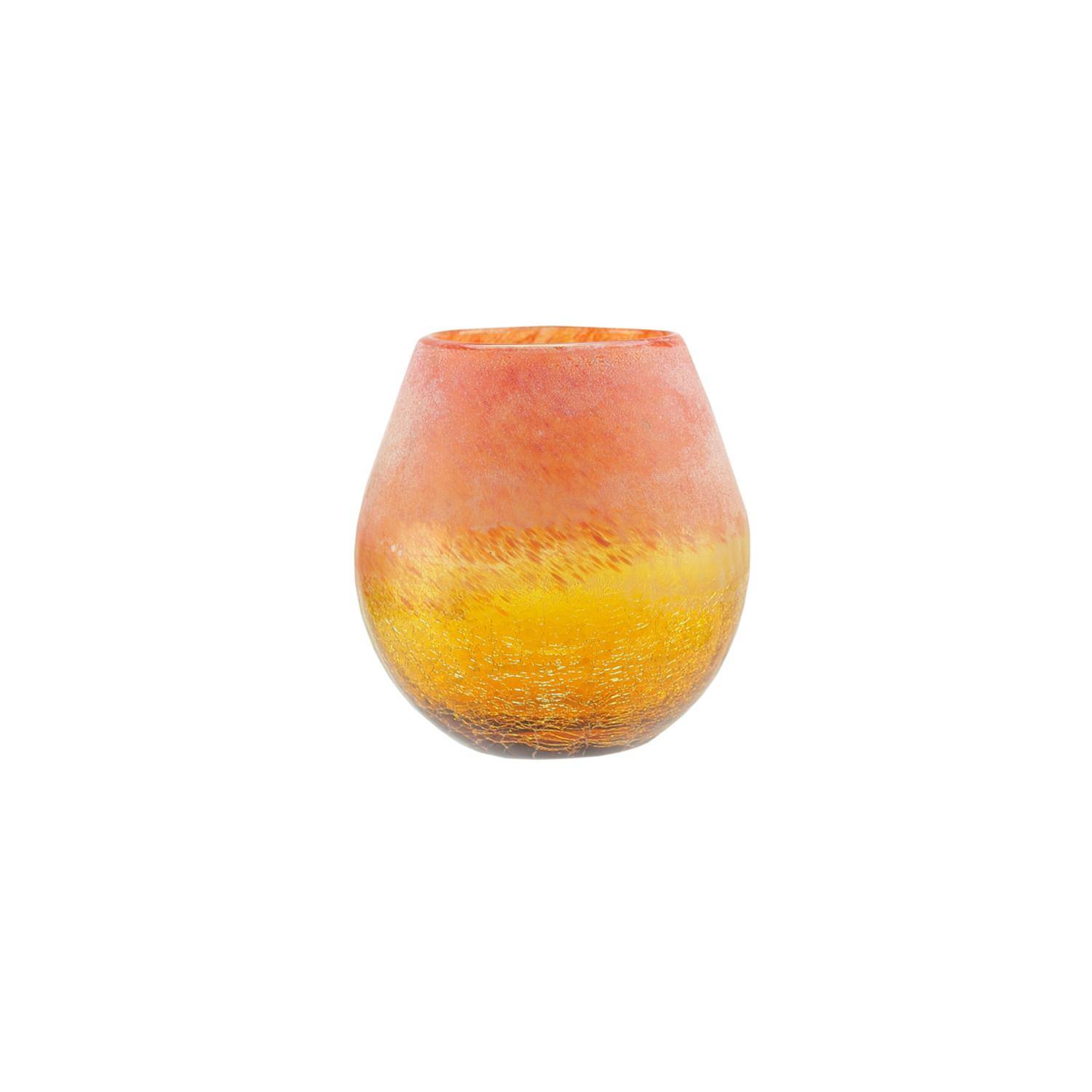 5.5" Crackled & Frosted Glass Vase, Amber Yellow & Coral