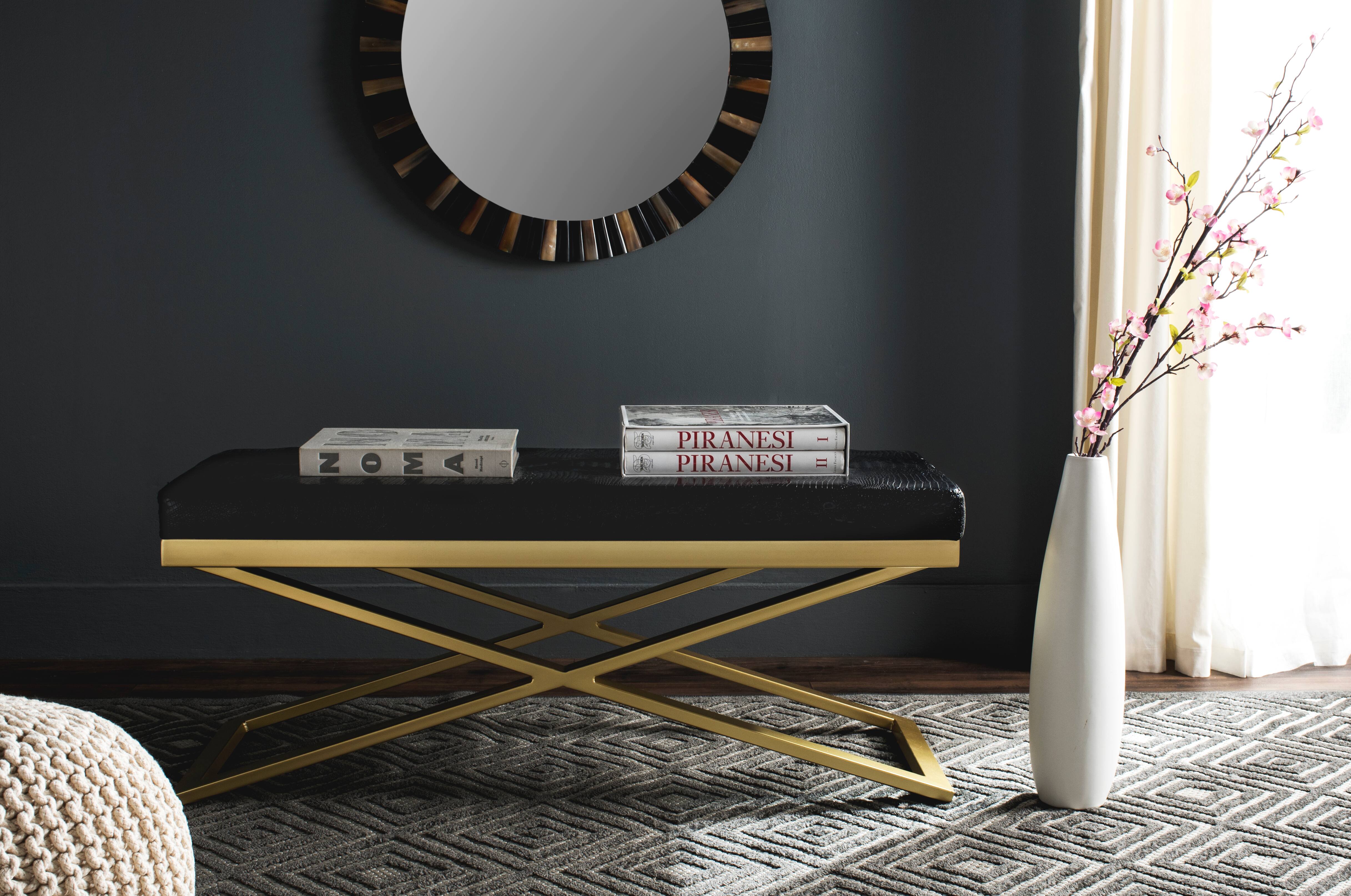 Acra Bench in Black Crocodile &#x26; Gold