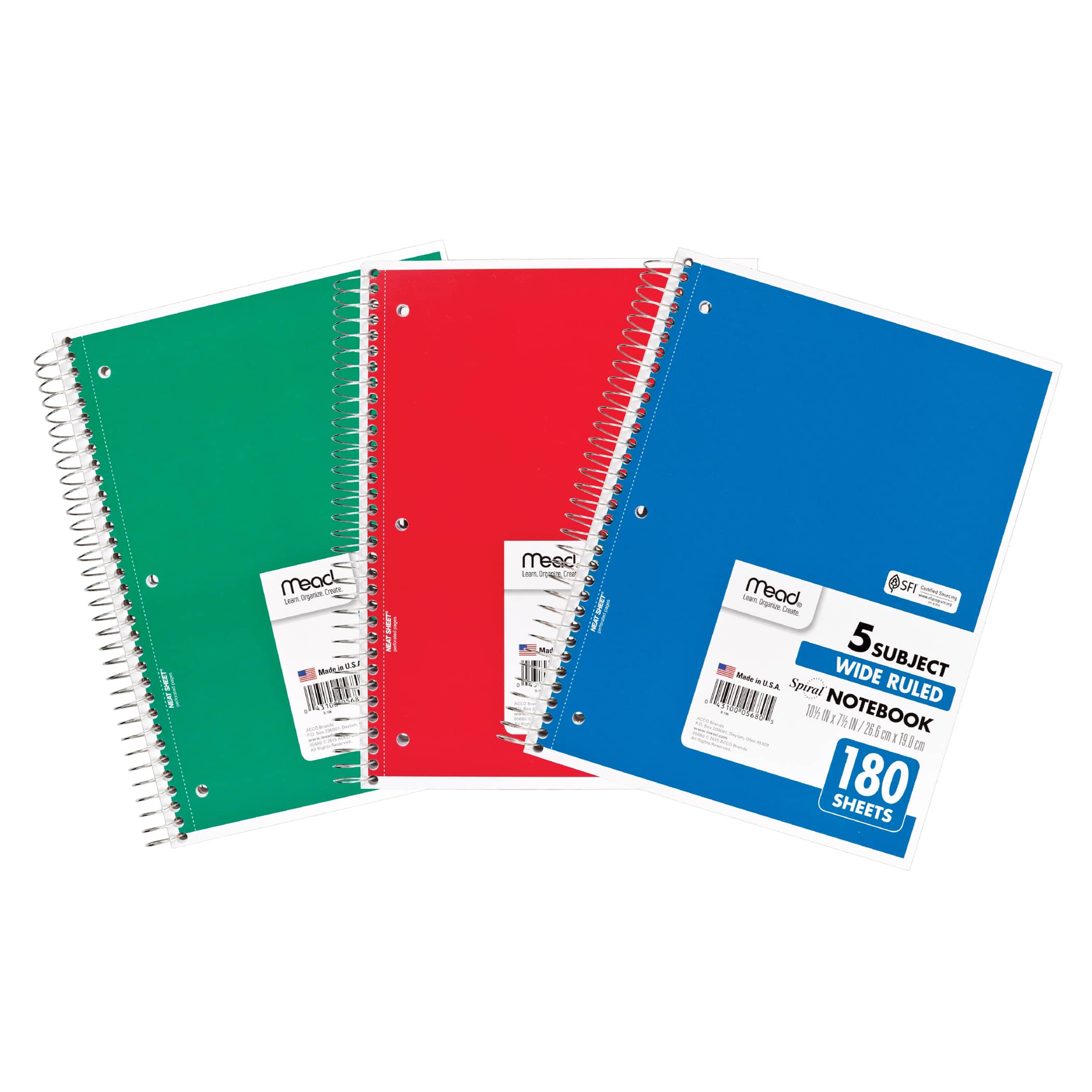 3 Packs: 12 ct. (36 total) Mead&#xAE; Wide Rule Spiral Bound 5 Subject Notebooks, 10.5&#x22; x 7.5&#x22;