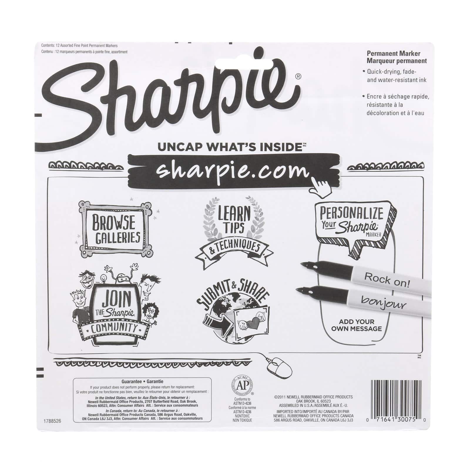 SHARPIE Fine Point Permanent Marker,Assorted Classic,12-Count