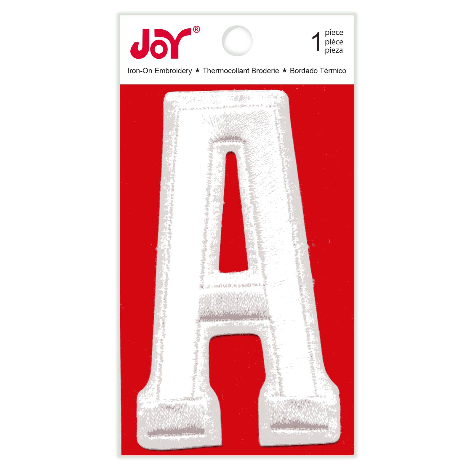 Joy&#xAE; Varsity White Iron-On Embroidery Letter