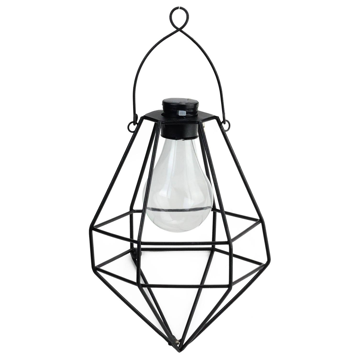 8.75&#x22; Black Diamond Solar Powered LED Patio Lantern