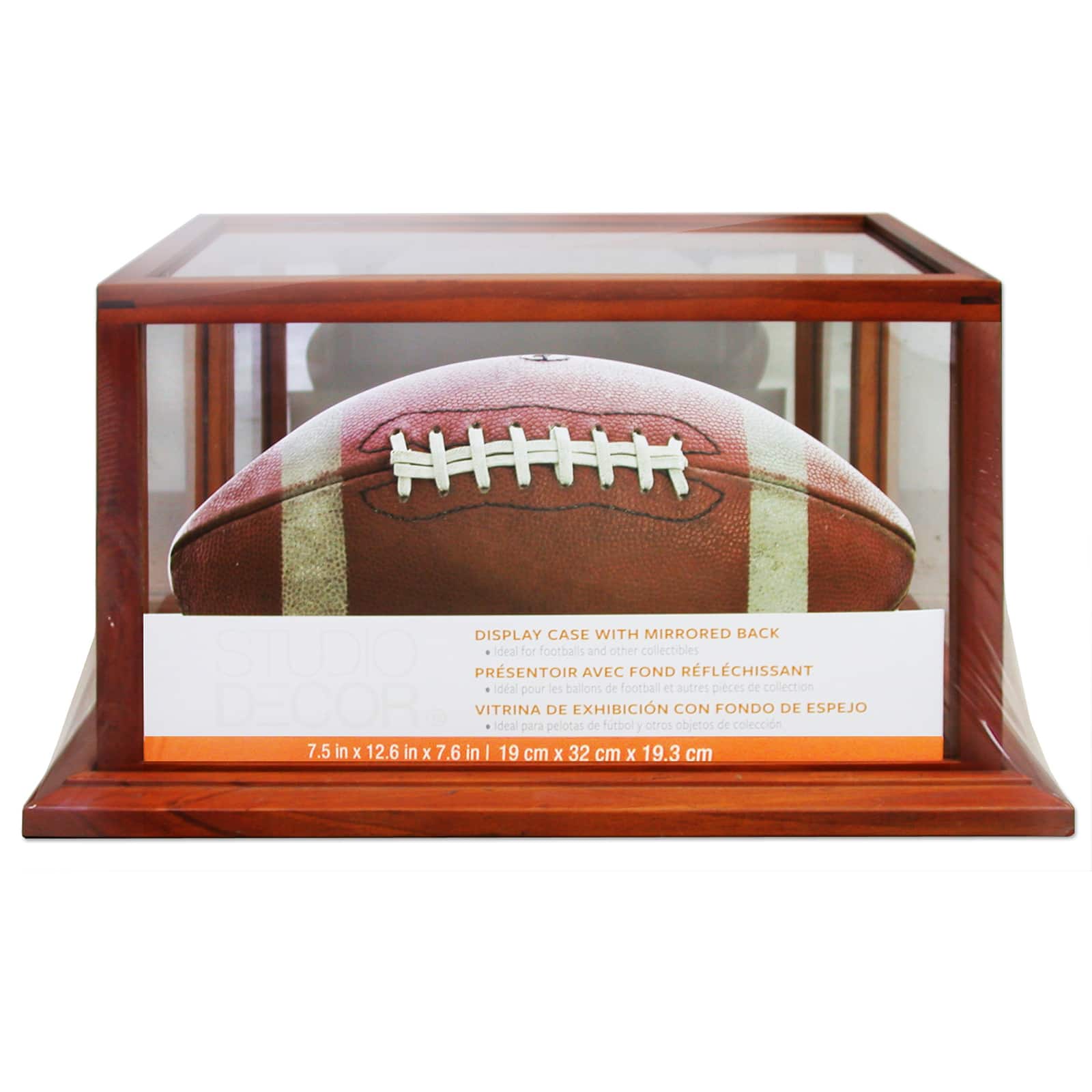 Brown Wood Framed Football Display Case With Mirrored Back by Studio Décor 