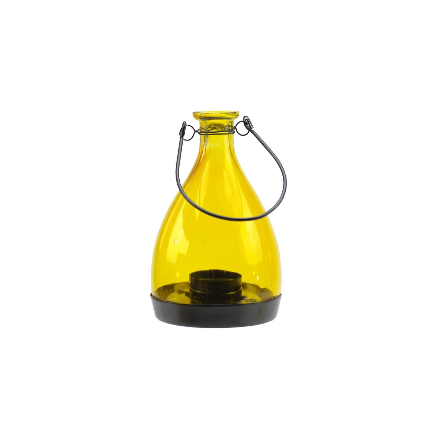 6.25" Transparent Yellow Glass Bottle Tea Light Candle Lantern