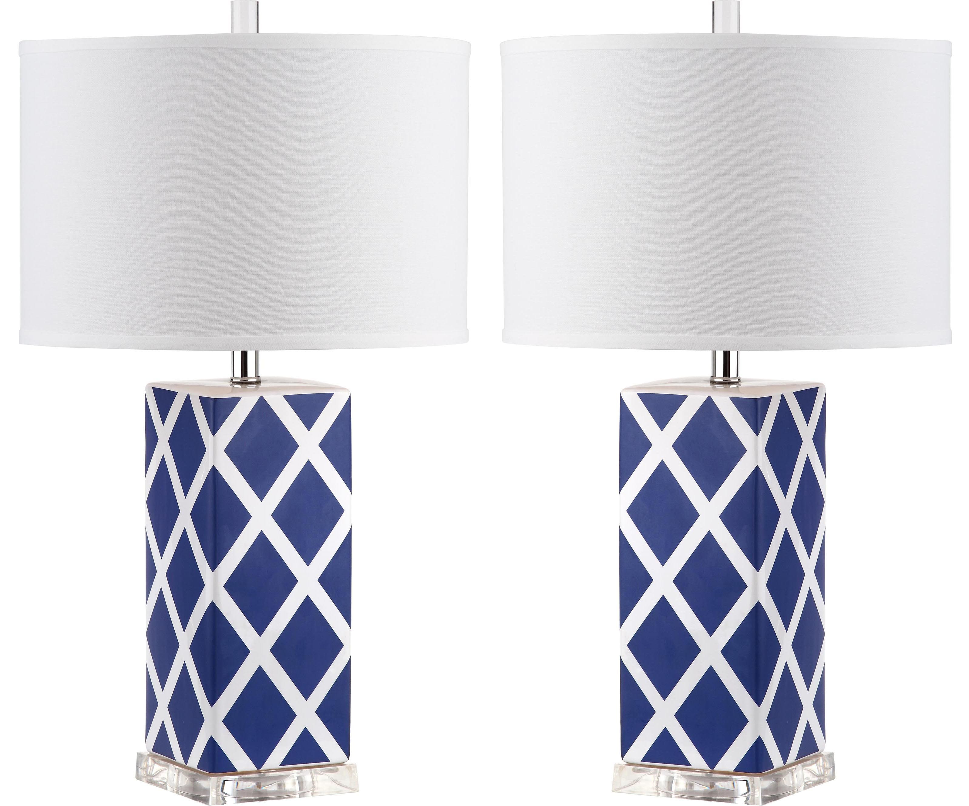 Garden Lattice Table Lamp Set in Navy