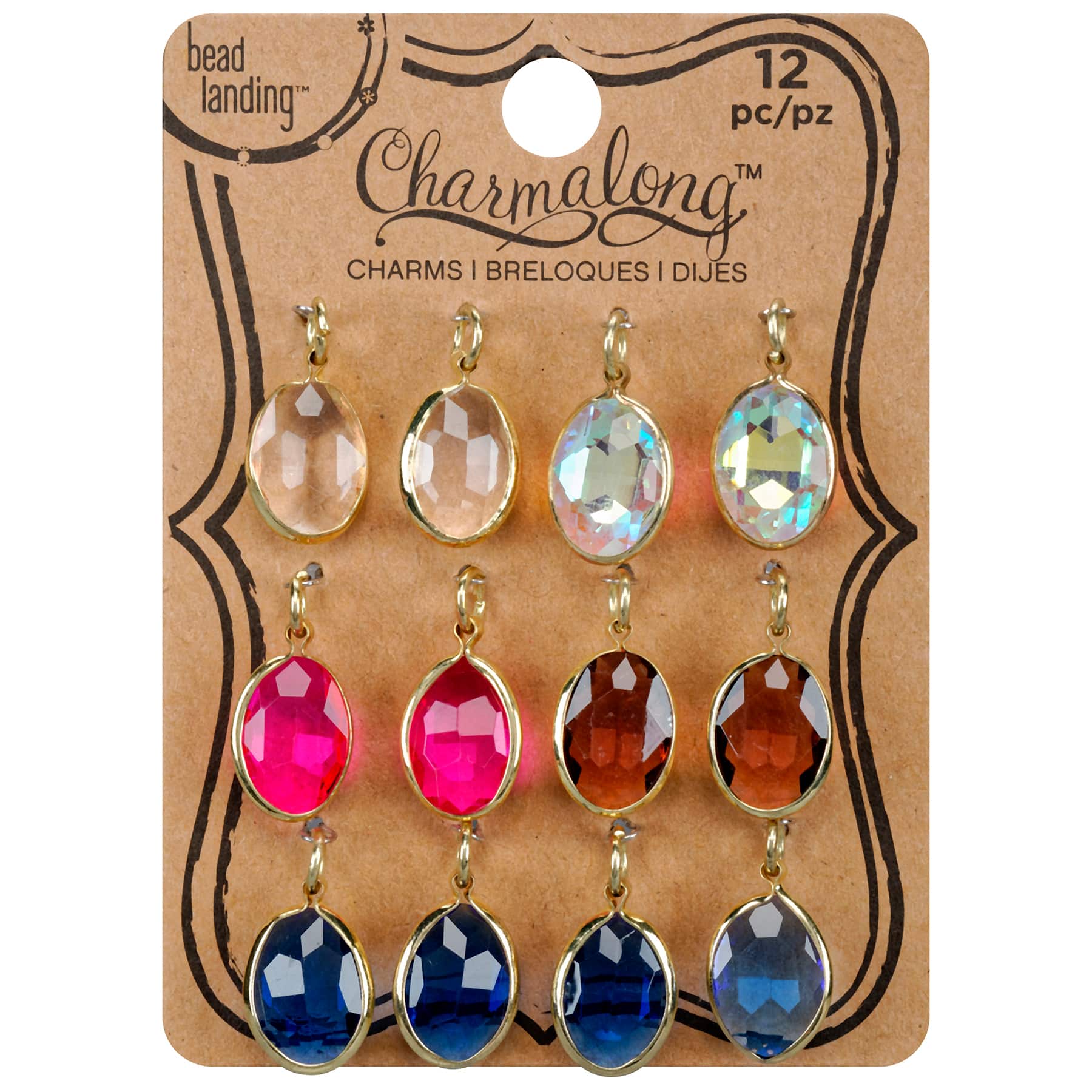 12 Packs: 12 ct. (144 total) Charmalong™ Assorted Color Drop Gem Charms by Bead Landing™