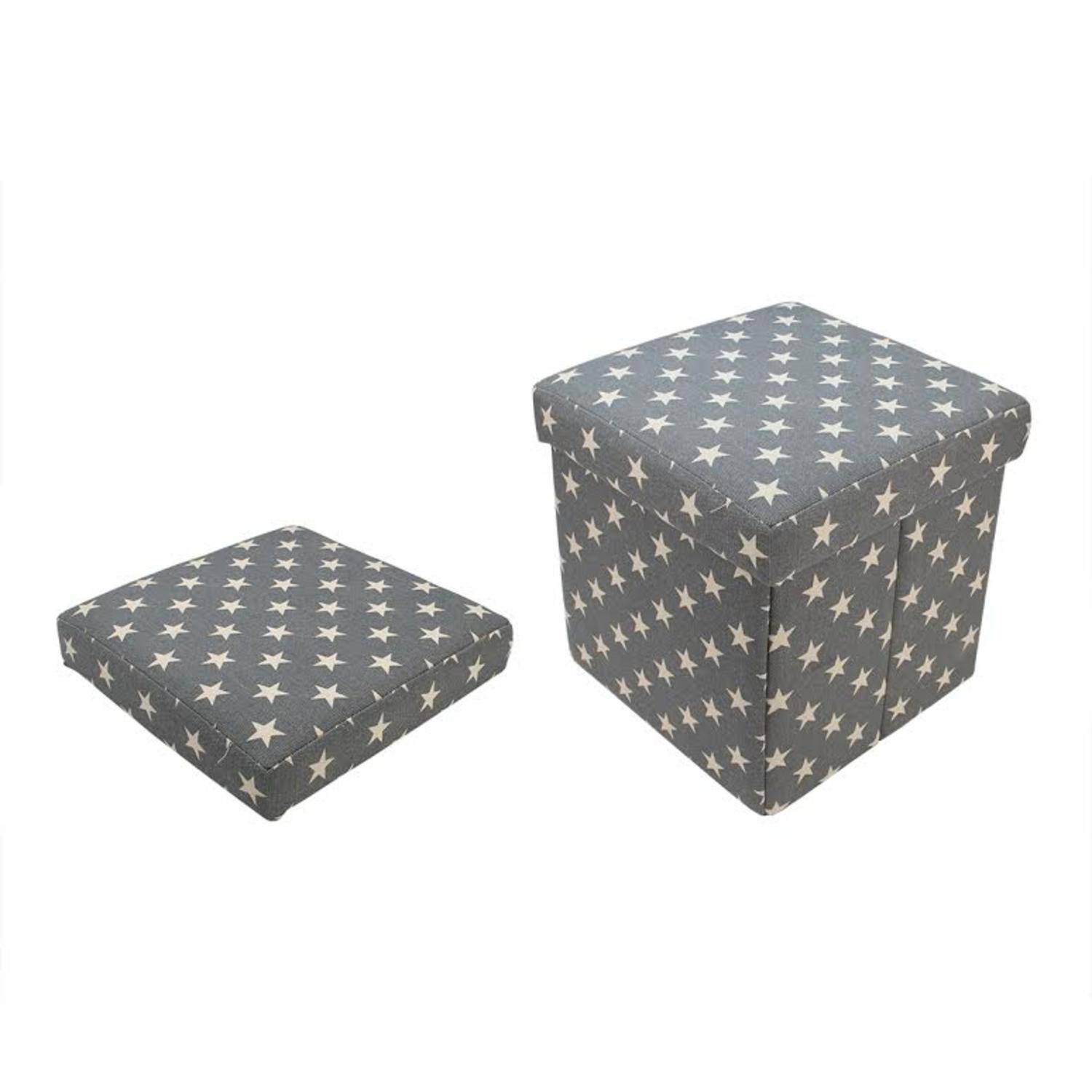 12&#x22; Gray with White Stars Collapsible Ottoman