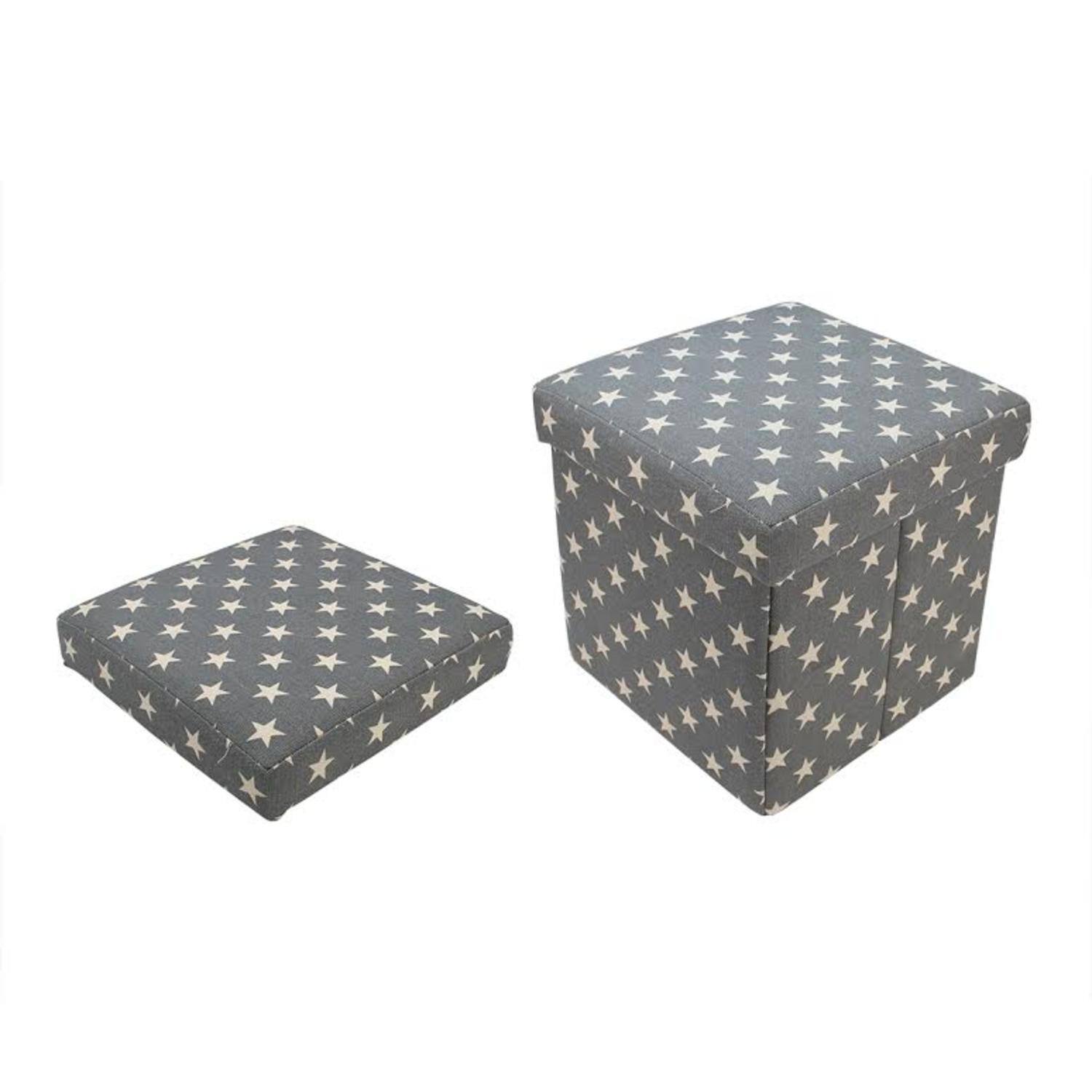 12" Gray with White Stars Collapsible Ottoman