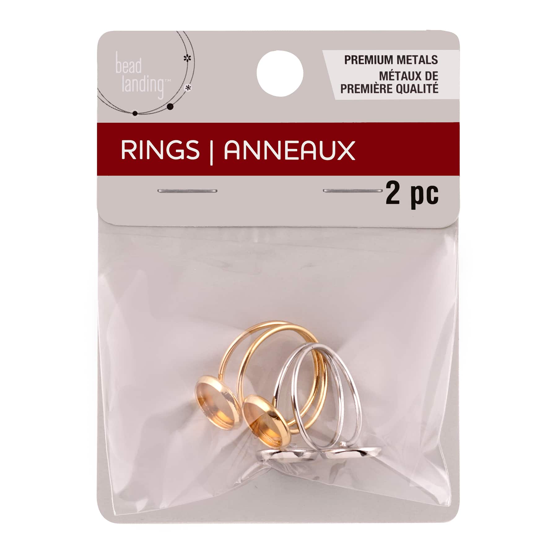 12 Packs: 2 ct. (24 total) Rhodium &#x26; Gold Premium Ring Blanks by Bead Landing&#x2122;