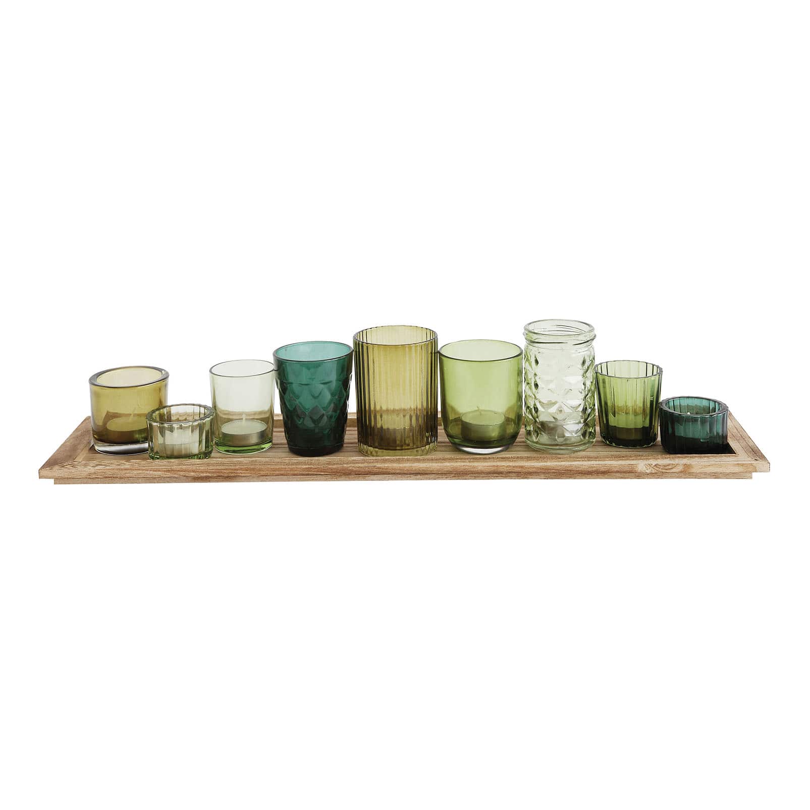 Hello Honey® Glass Votive Candle Holders & Wood Tray Set