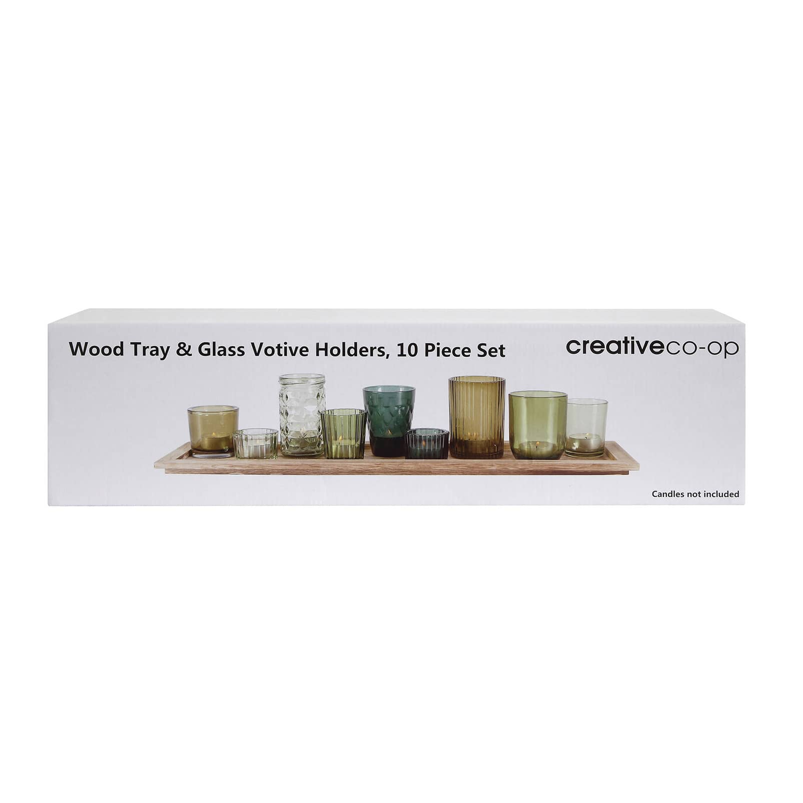 Hello Honey® Glass Votive Candle Holders & Wood Tray Set