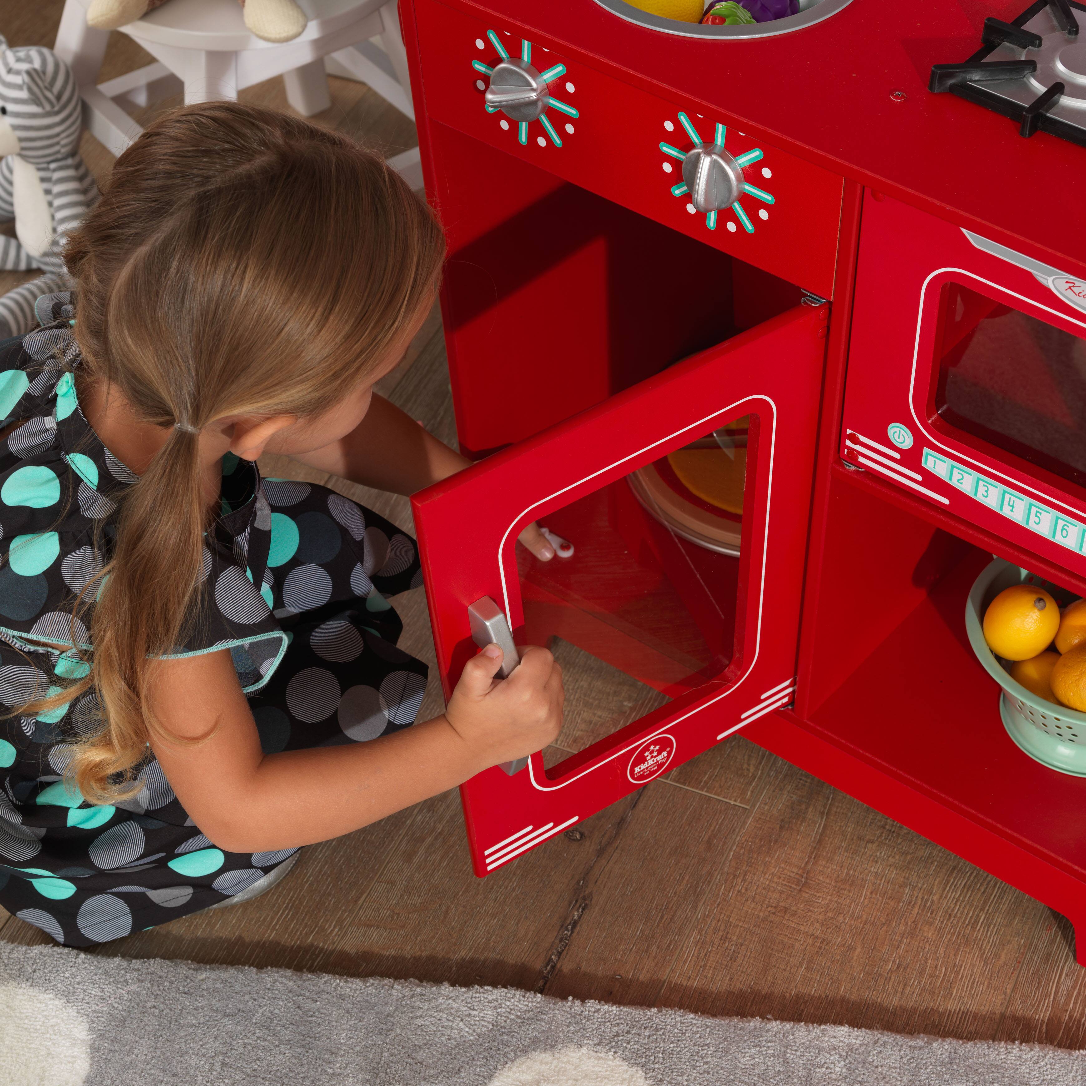 KidKraft Red Vintage Wooden Play Kitchen with Play Phone