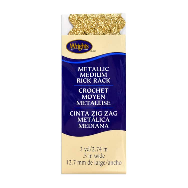 1/2" Gold Metallic Medium Rick Rack Tape - 3 Yards