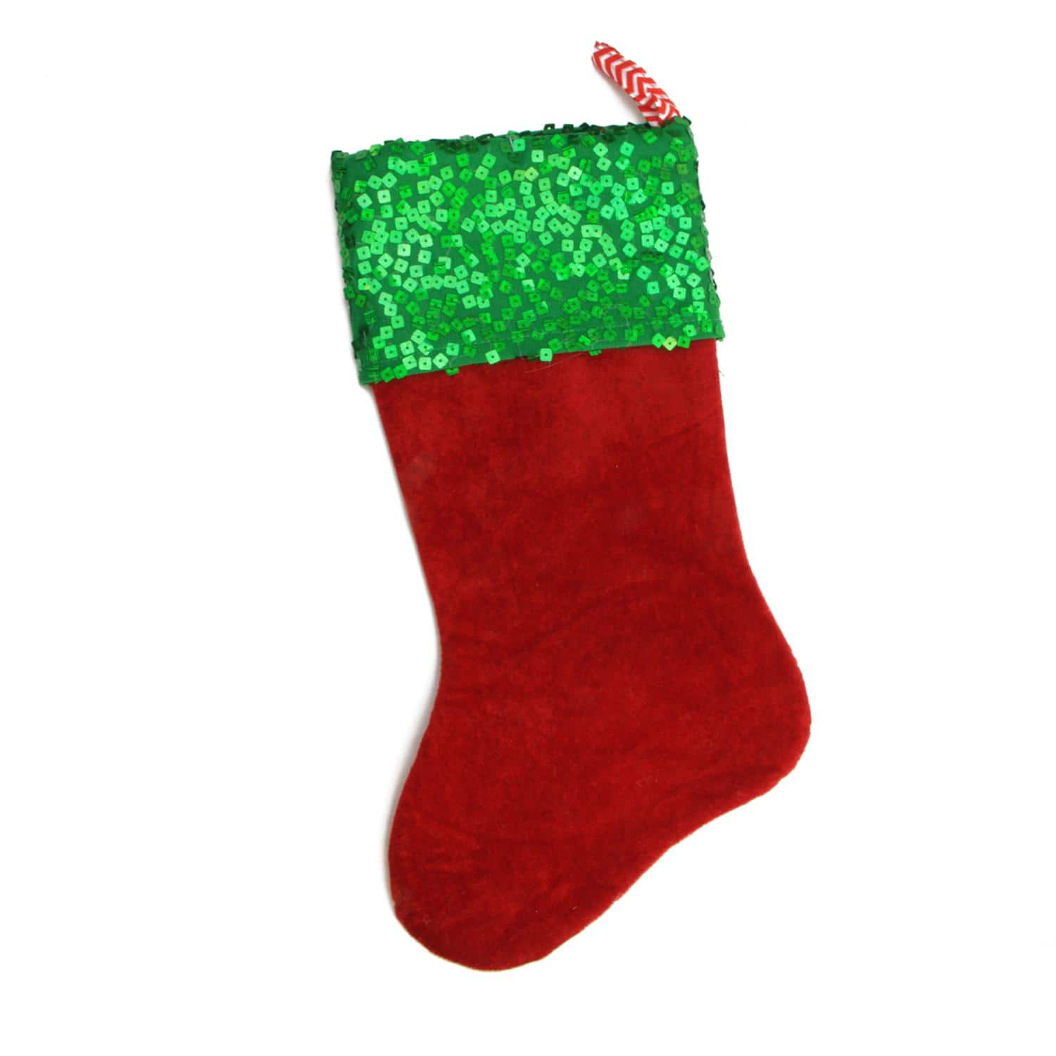 19" Chevron & Sequin Cuff Christmas Stocking, Red