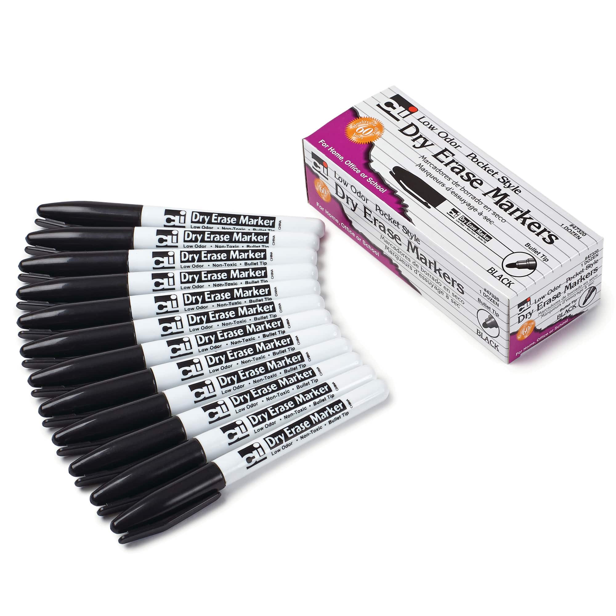 3 Packs: 4 Boxes 12 ct. (144 total) Black Bullet Tip Pocket Style Dry Erase Markers