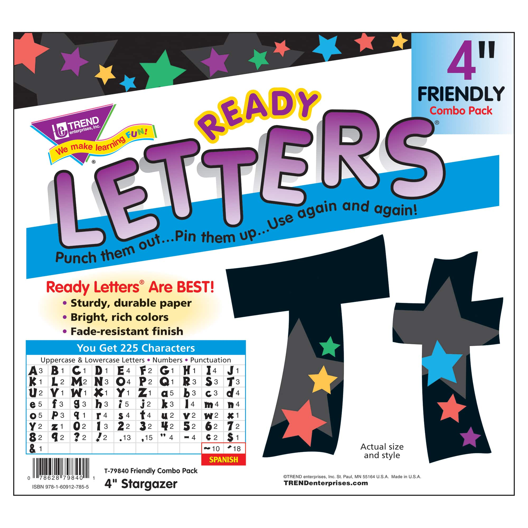 Trend Enterprises® 4" Friendly English/Spanish Combination Ready Letters®, 6 Packs