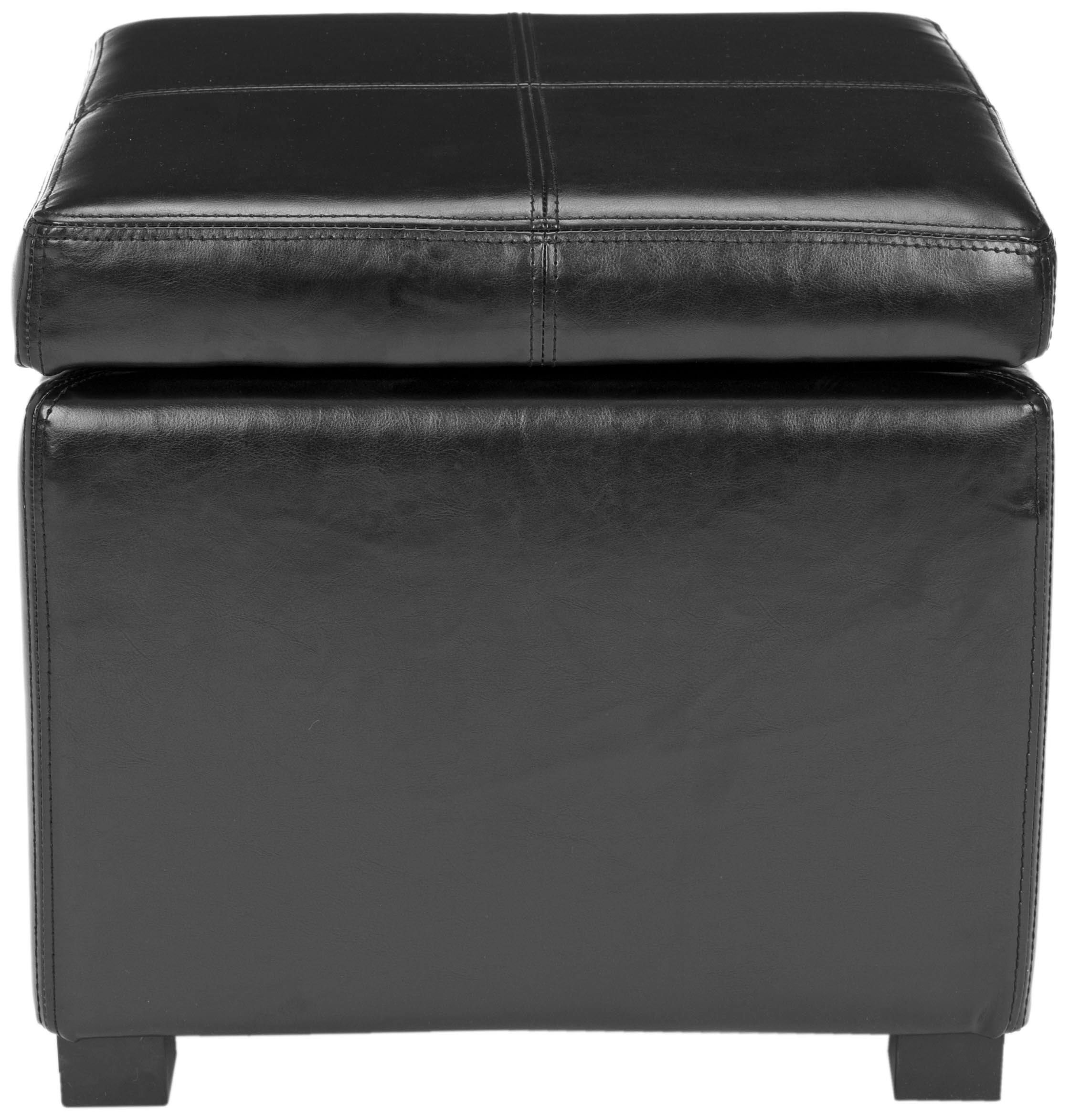 Madison Square Leather Ottoman in Black