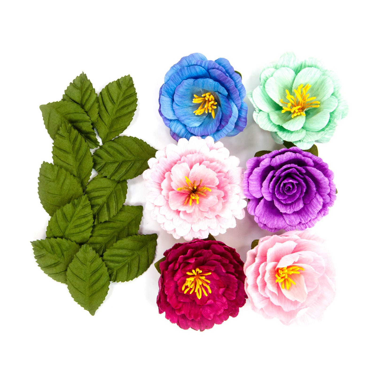 Fleurs en papier crêpé bleues, roses et couleur menthe de Recollections