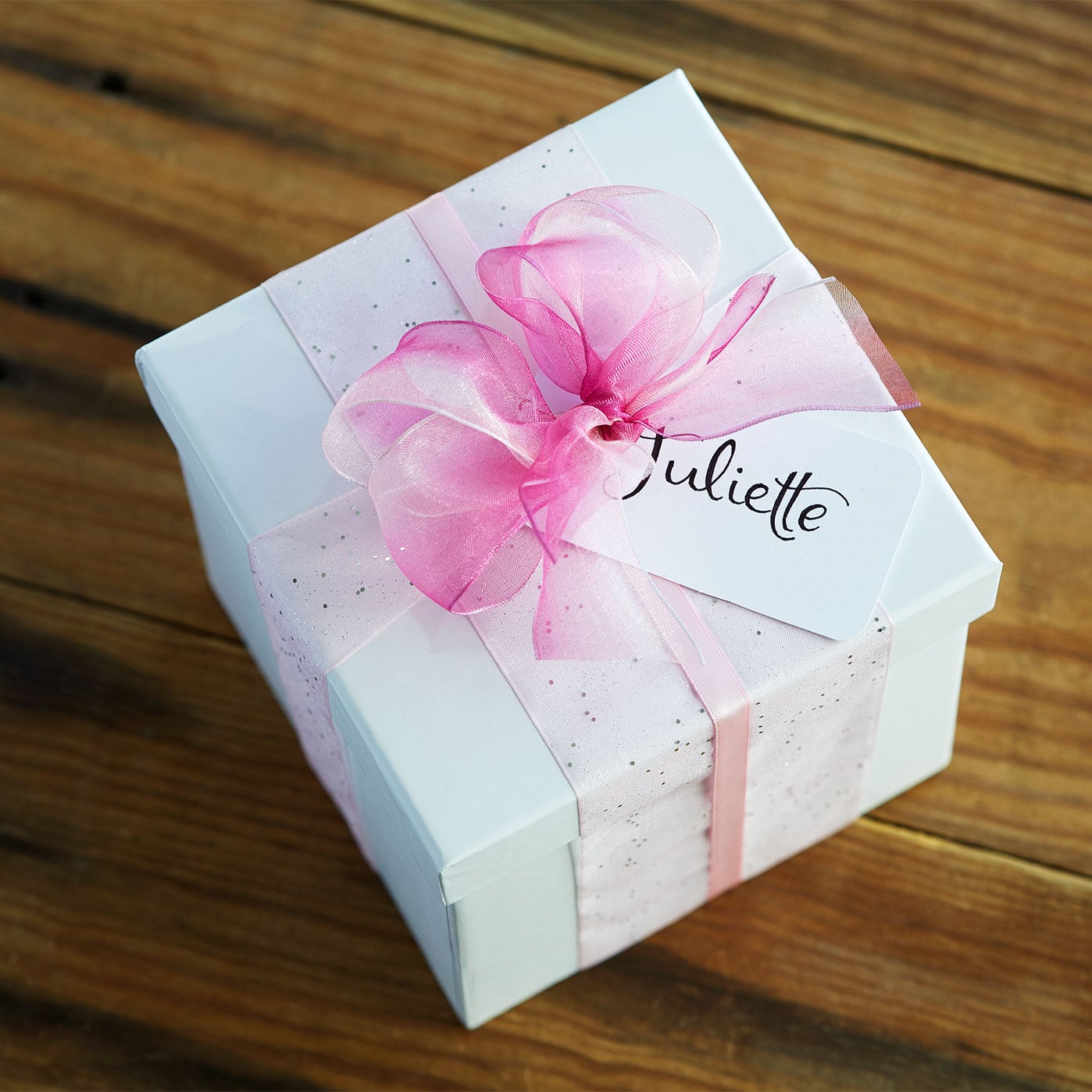 Pink Ribbon-Wrapped Gift Box