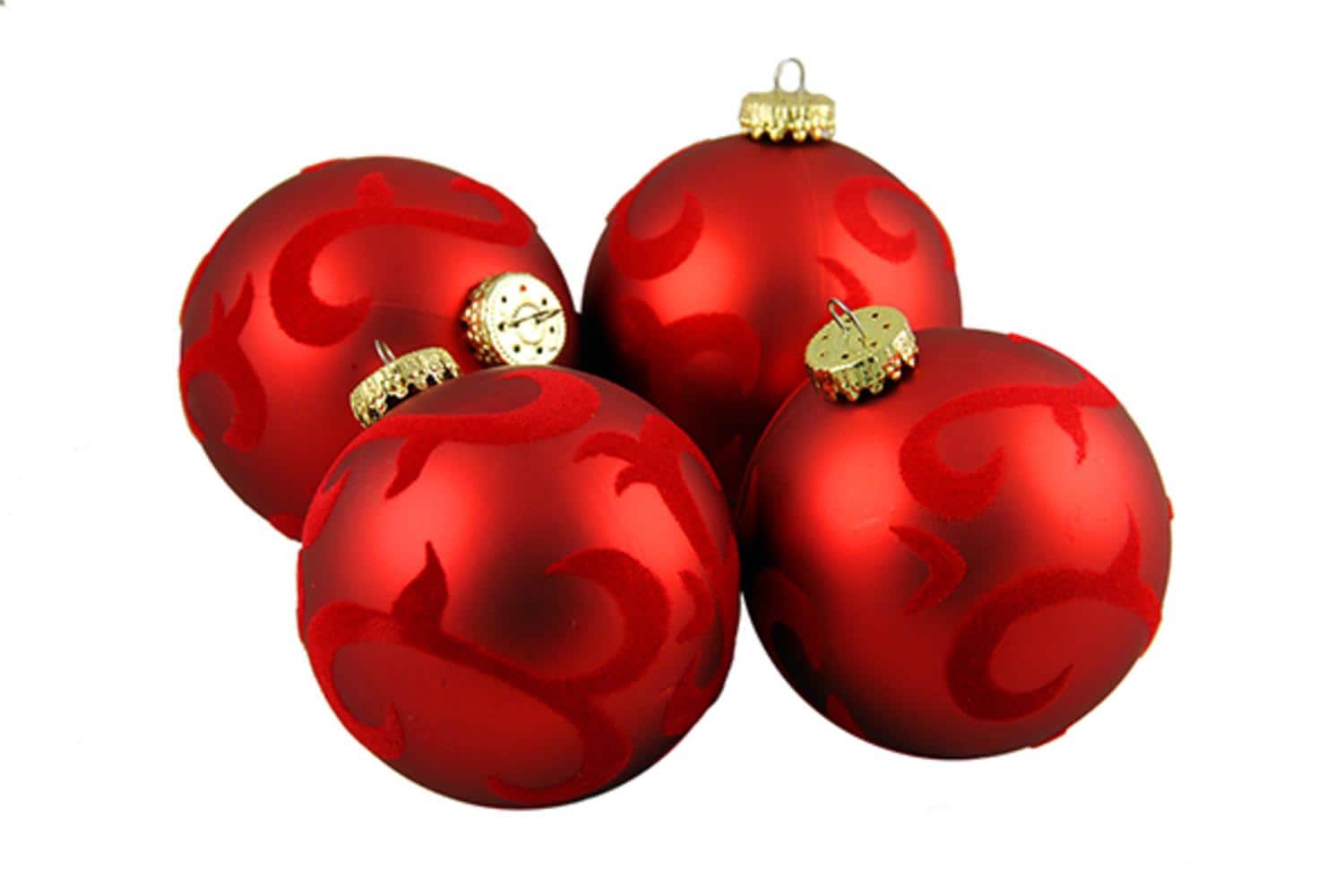 4ct 2.75" Red Flocked Flourish Shatterproof Ball Ornaments