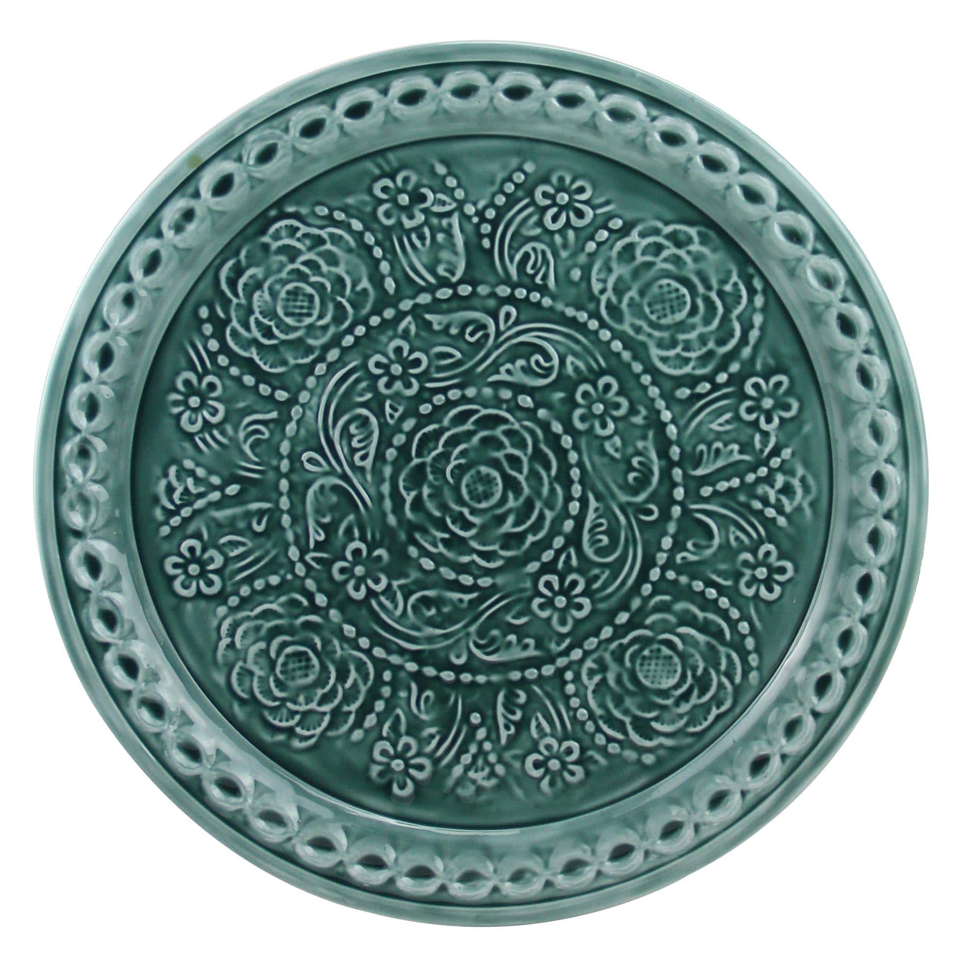 16.5" L'Eau de Fleur Dark Blue Embossed Rose Decorative Floral Platter