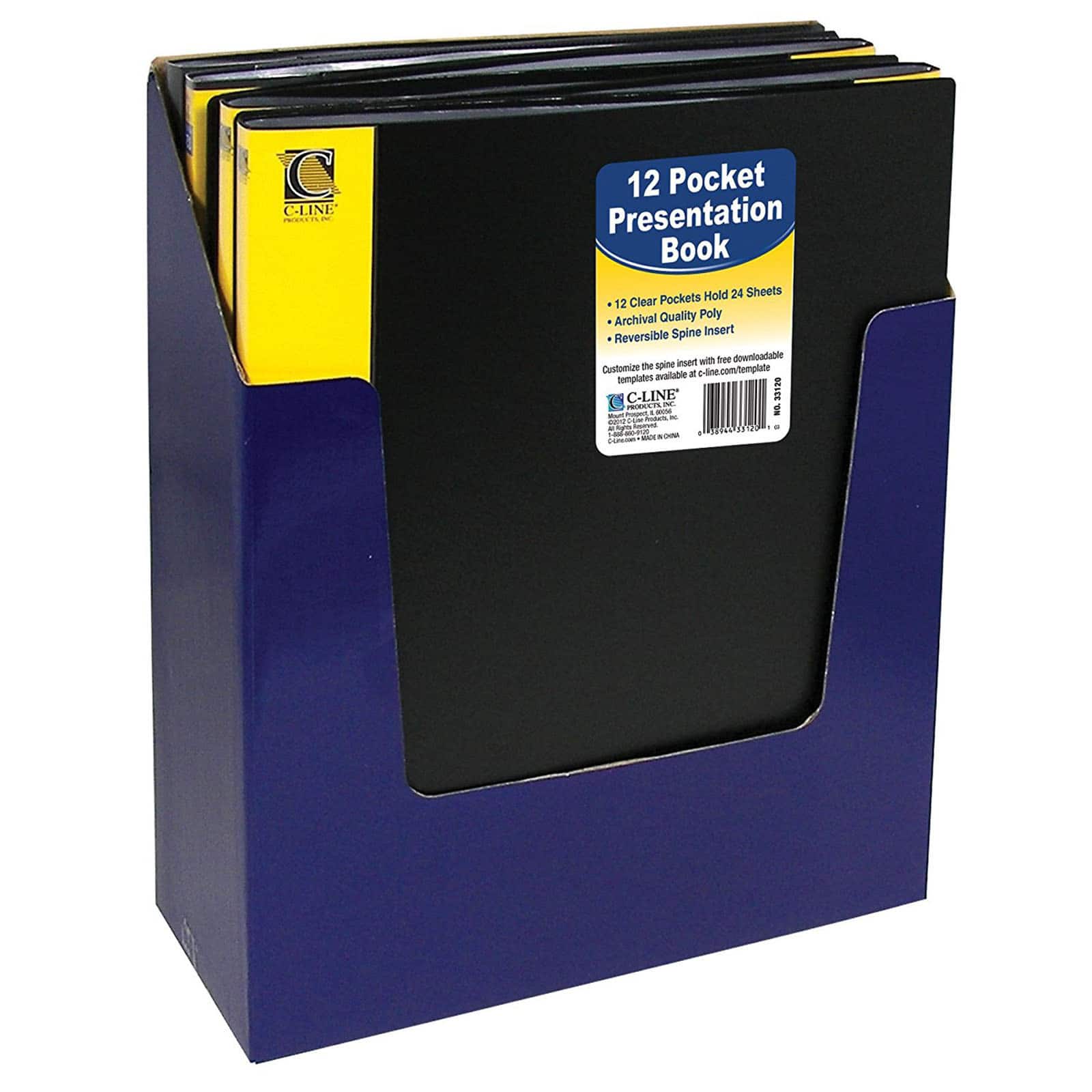 C-Line® Black 12-Pocket Bound Sheet Protector Presentation Book, Pack of 6
