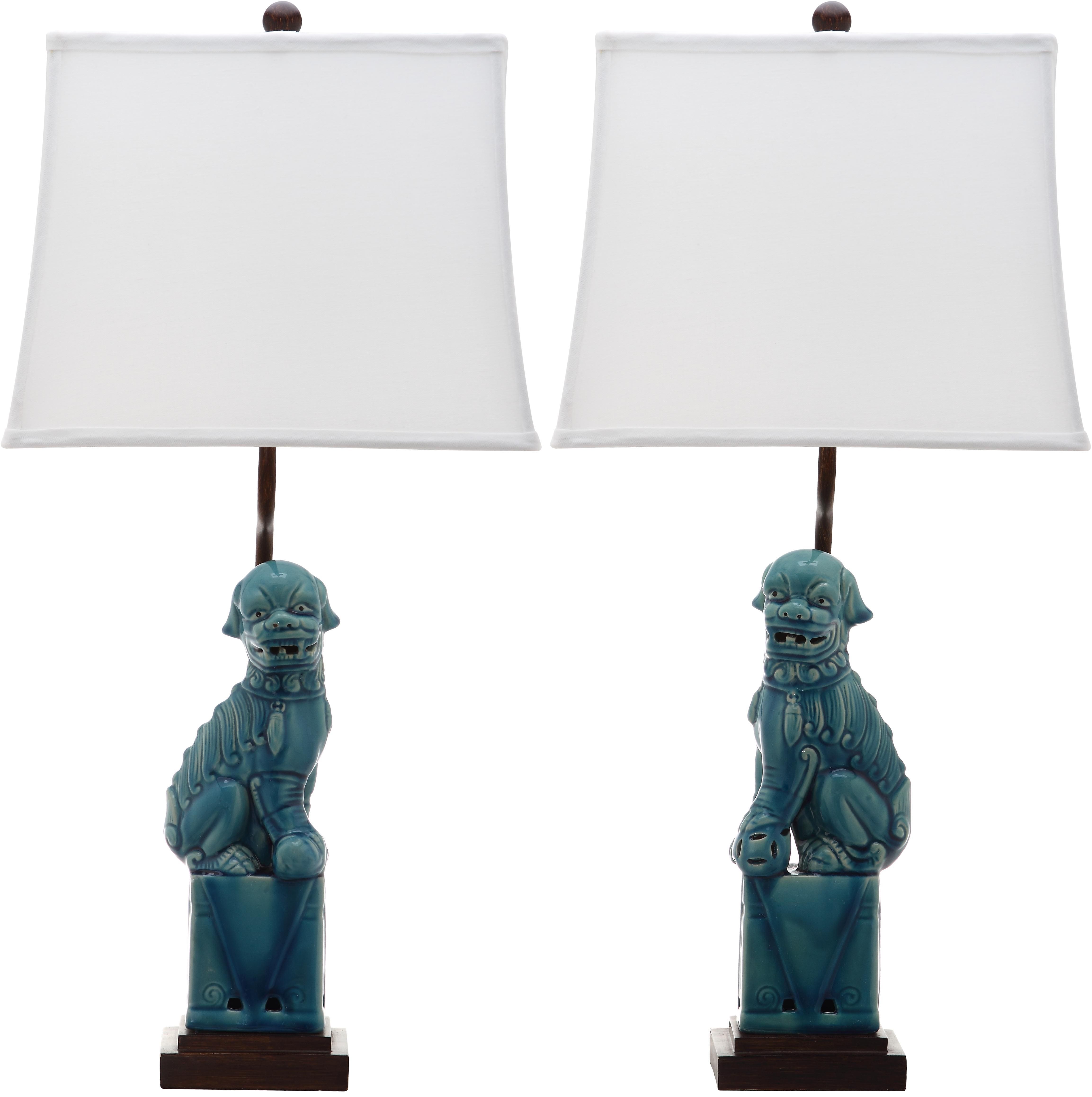 Foo Dog Table Lamp Set in Blue