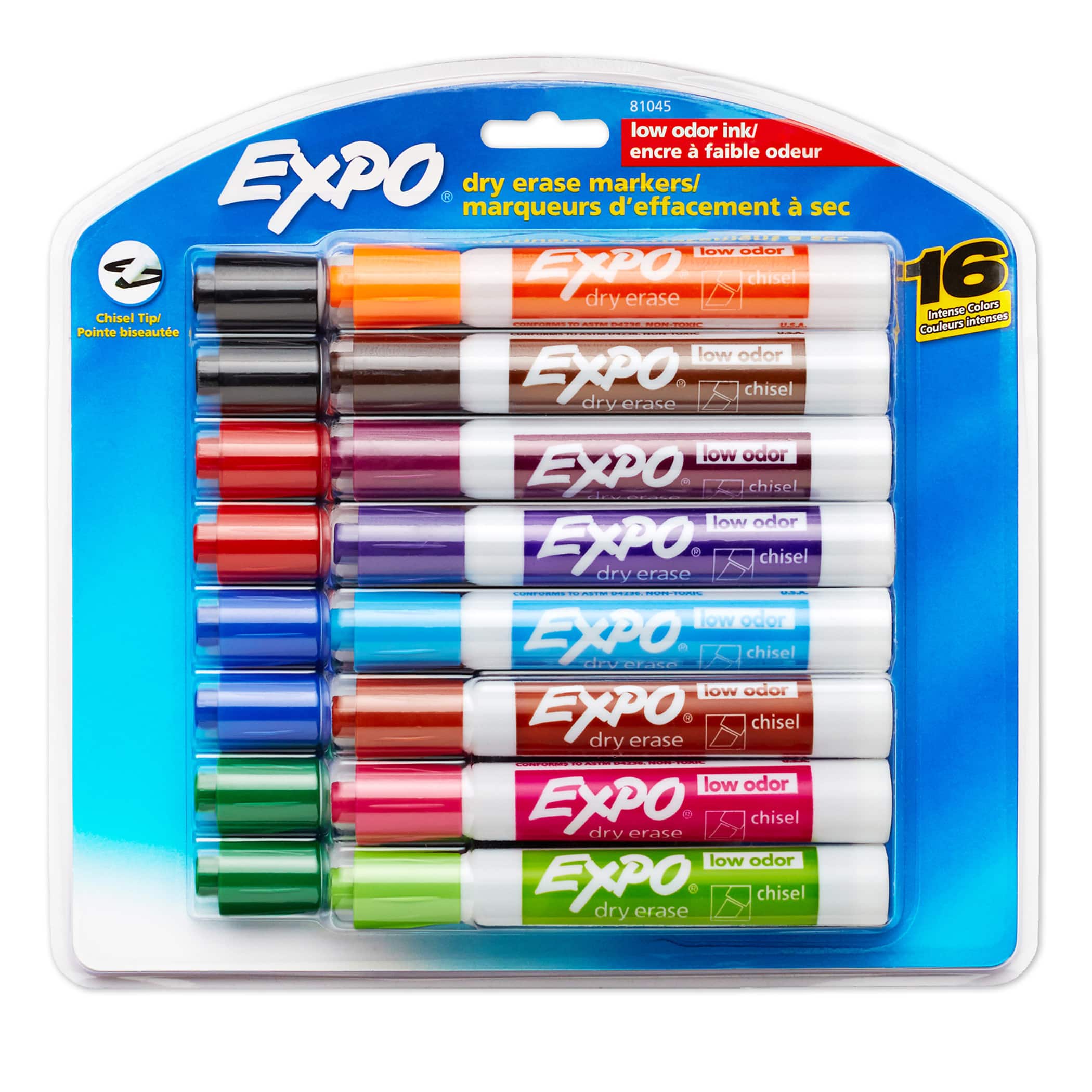 Expo® Low Odor Dry Erase Marker, Chisel Tip, Assorted, 16 Set